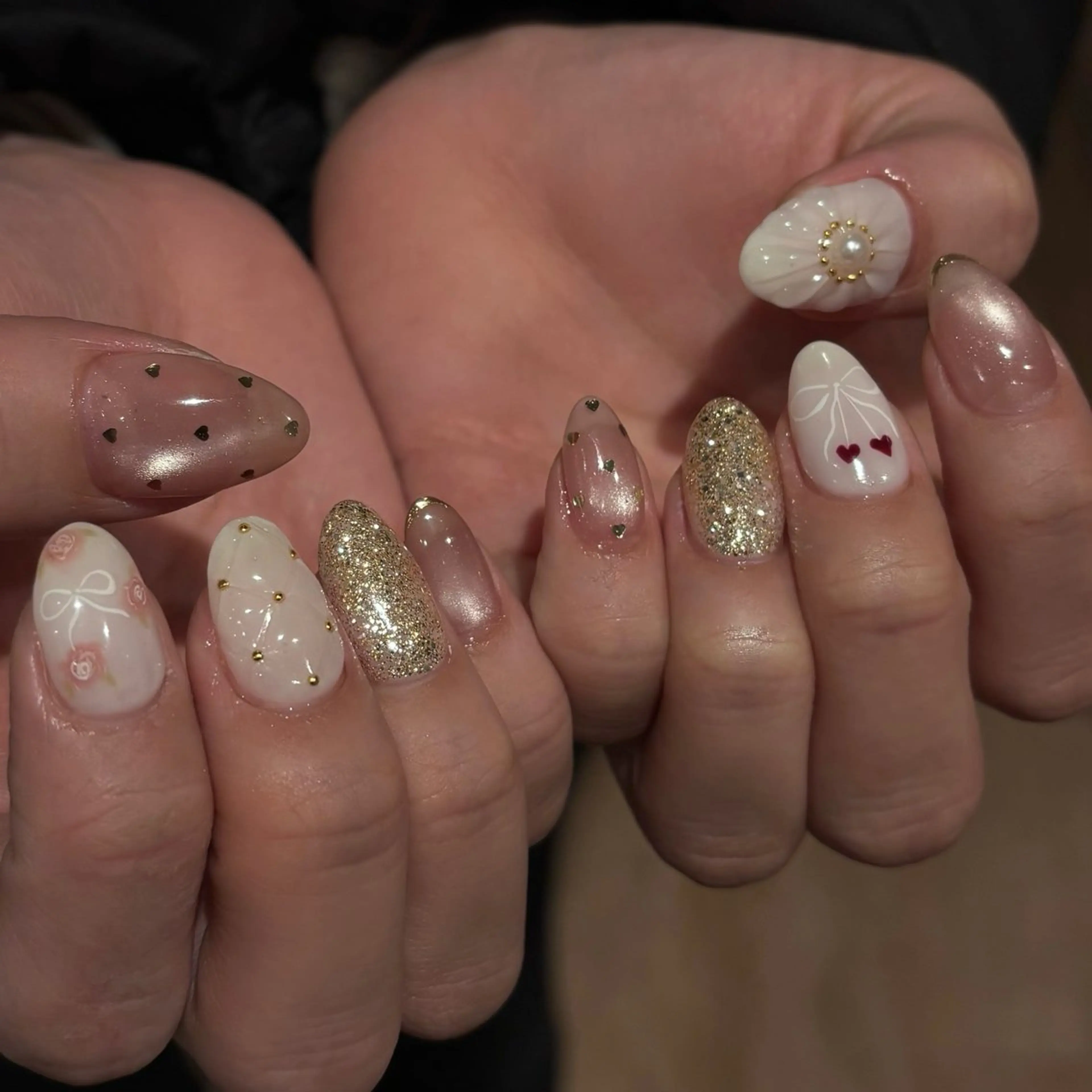 ネイル 成人式 フラワーネイル ガーリー マグネットネイル 持ち込み ハンドネイル Bianca名駅店 安田のネイルデザイン