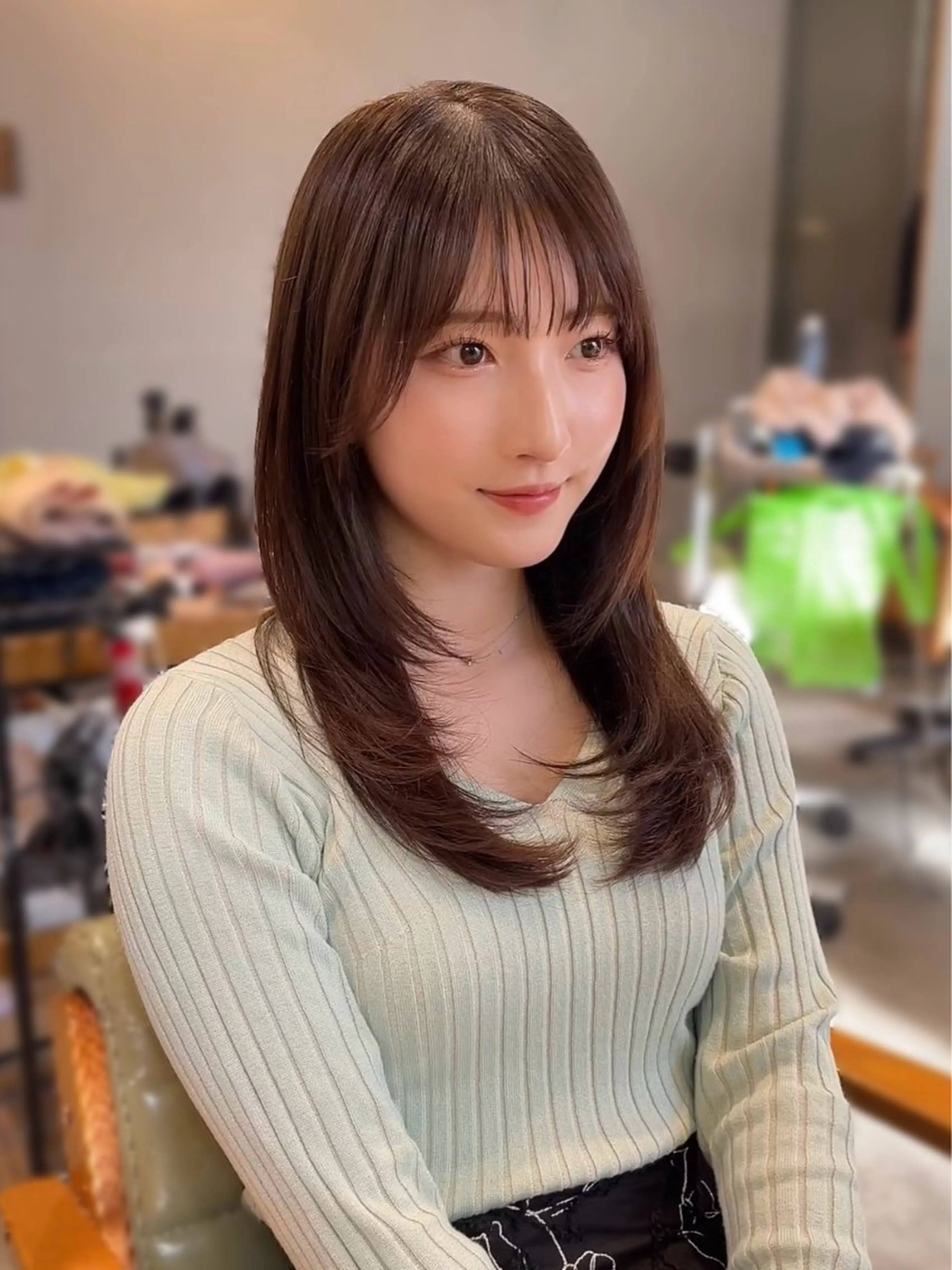 セミロング カラー 顔まわりレイヤー 顔周りカット レイヤーカット 小顔カット カット ヘアカラー トリートメント ヘッドスパ 大人可愛い透明感🌟 小顔・韓国髪🌟野中のヘアスタイル