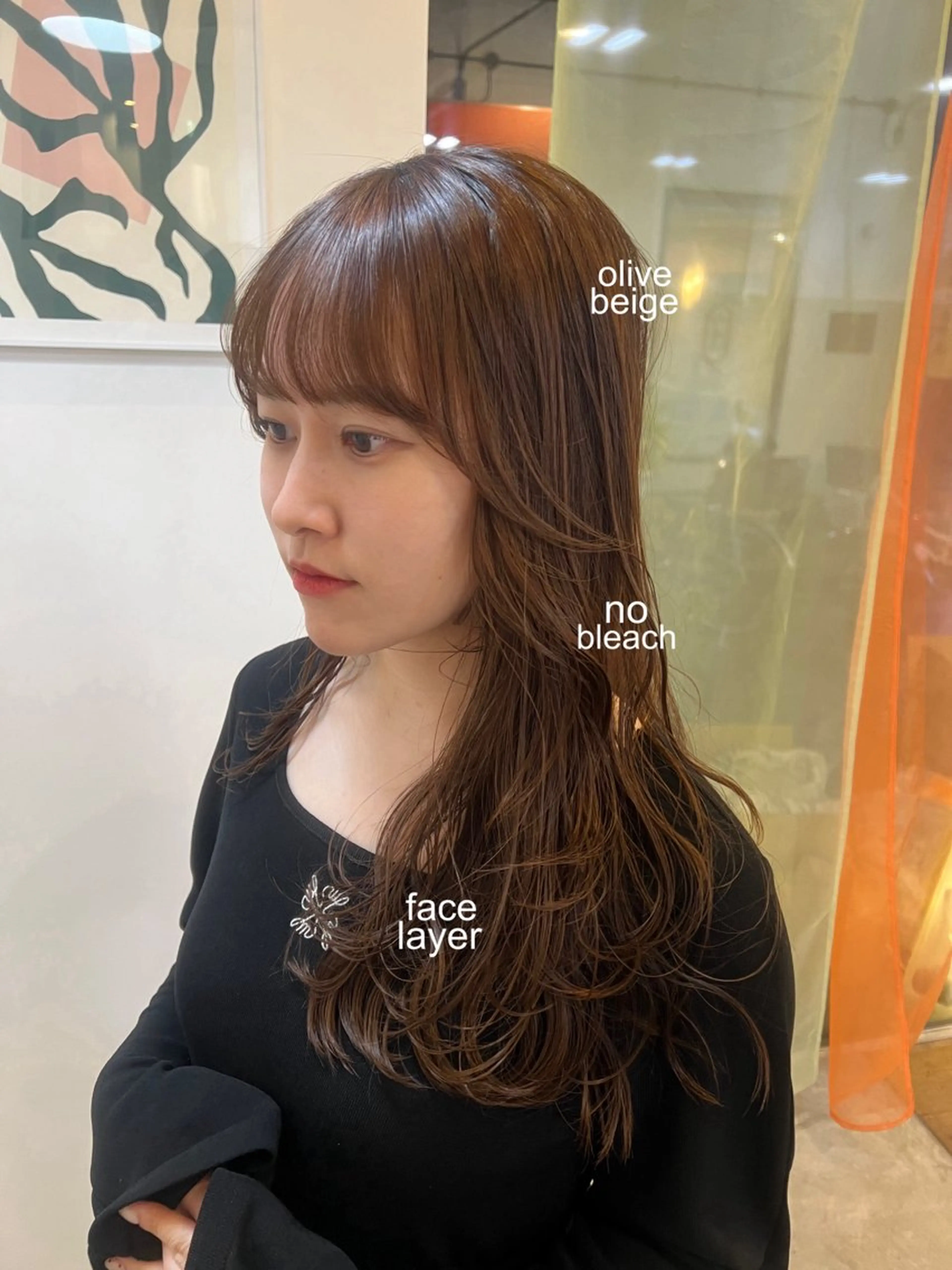 ロング ボブ 顔まわりレイヤー 顔周りカット 髪質改善 レイヤーカット カット ヘアカラー トリートメント 長田 唯のヘアスタイル