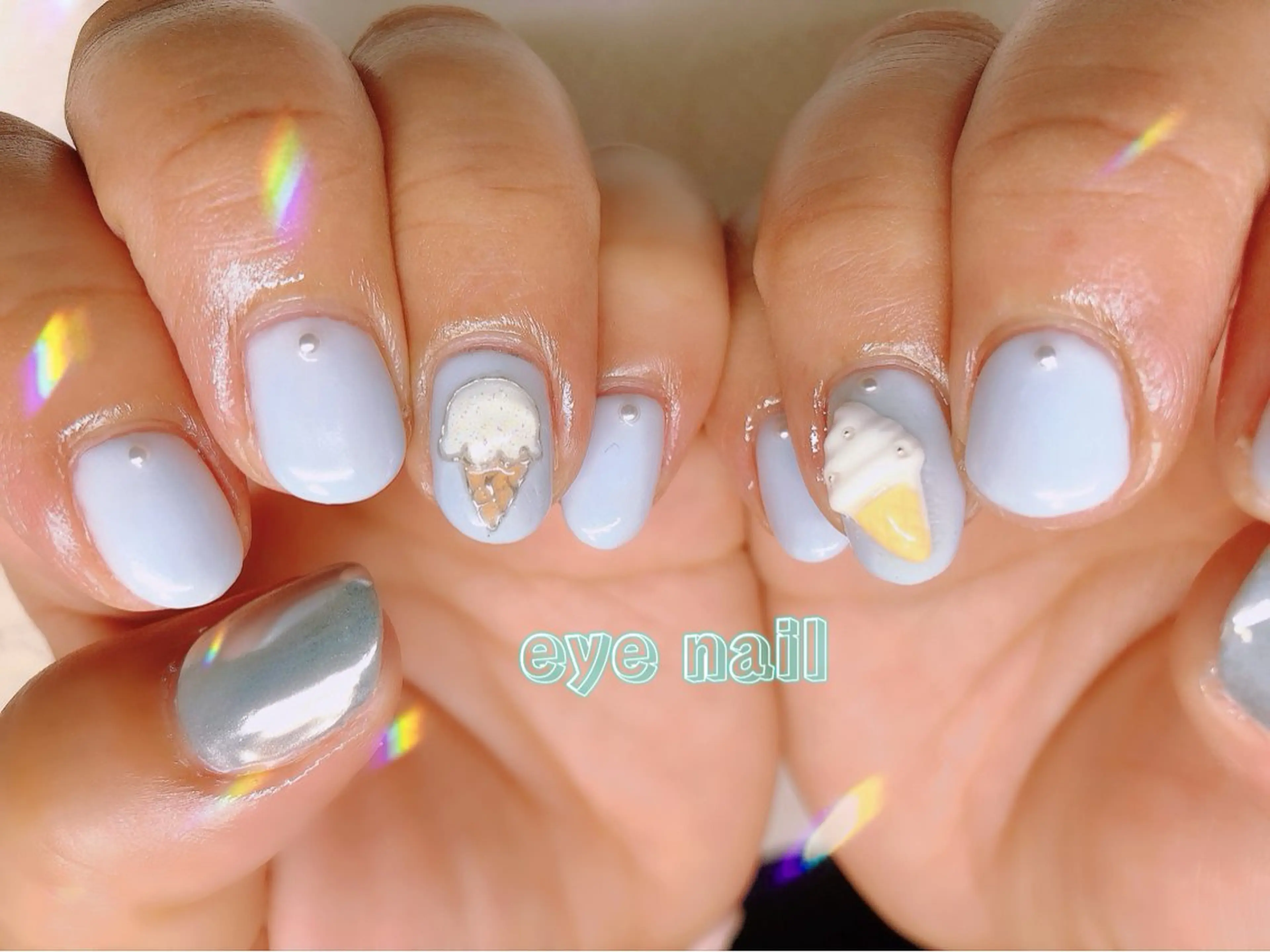 ネイル ブルー ミラーネイル ハンドネイル Eye nailのネイルデザイン