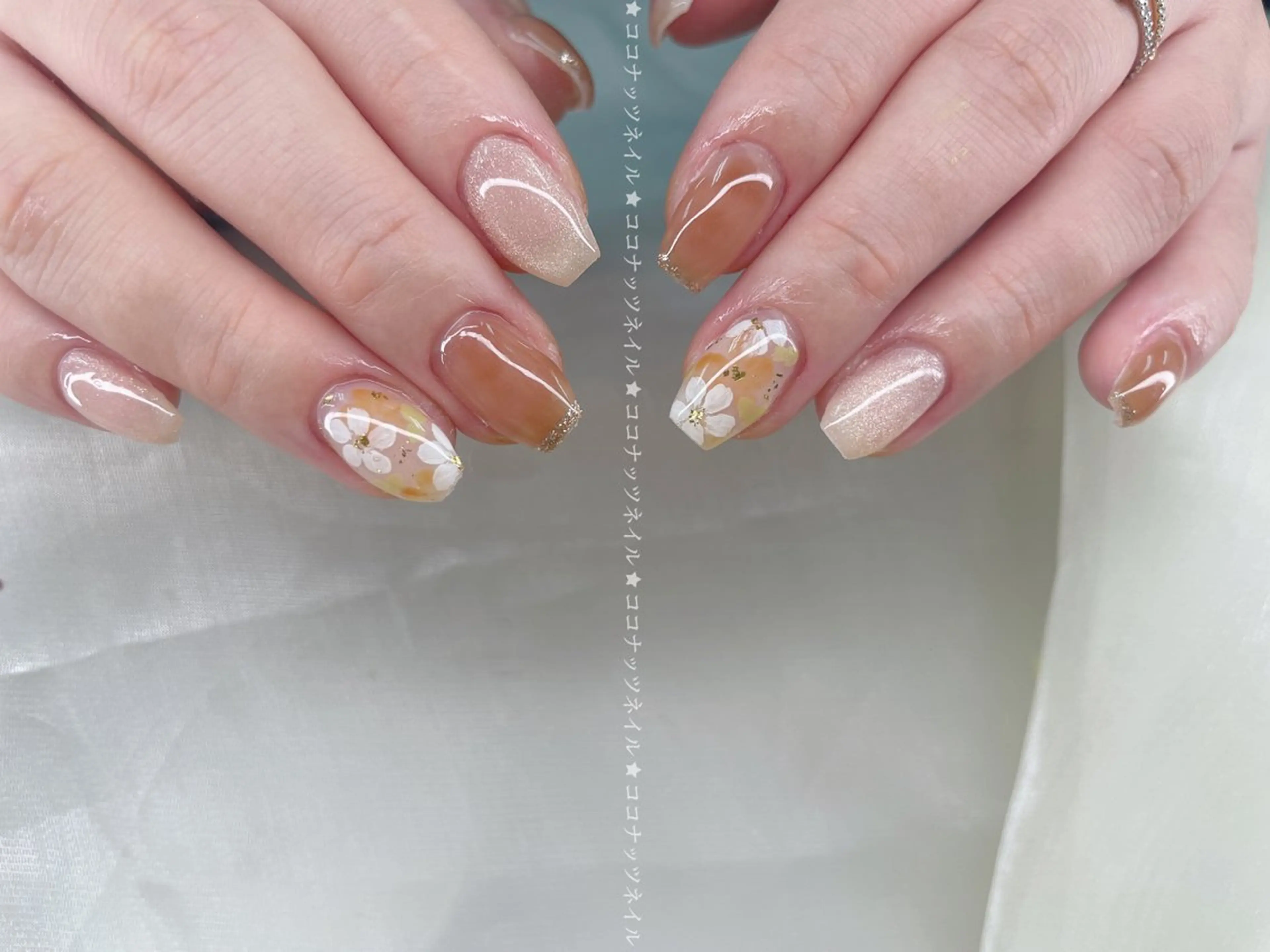 ネイル べっ甲ネイル フレンチネイル キラキラネイル マグネットネイル 大理石ネイル(マーブル) ハンドネイル 神田 ココナッツのネイルデザイン