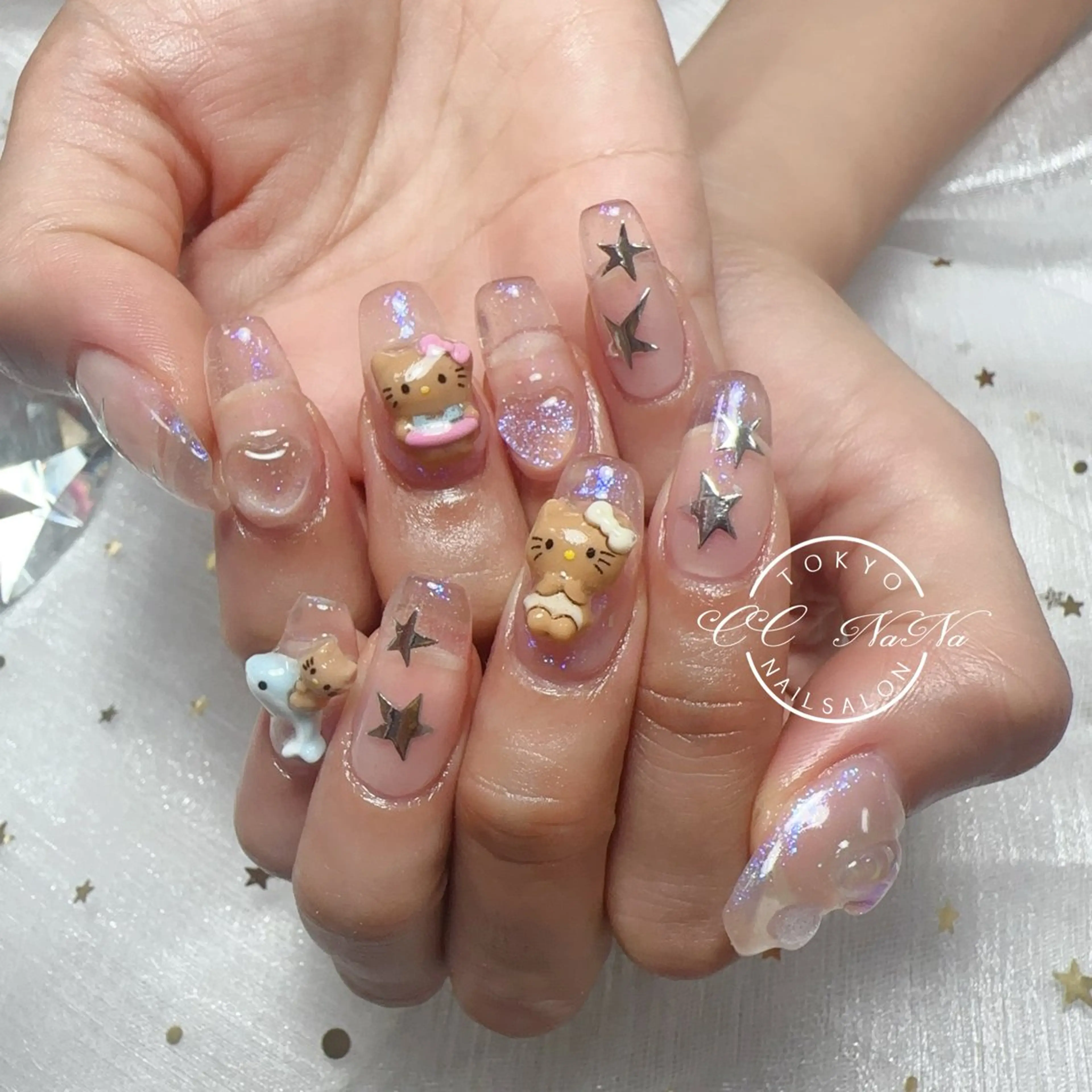 ネイル アートネイル 持ち込み スカルプネイル 夏ネイル ハンドネイル 💎CC・NaNa 韓国風ネイル🌙Cのネイルデザイン