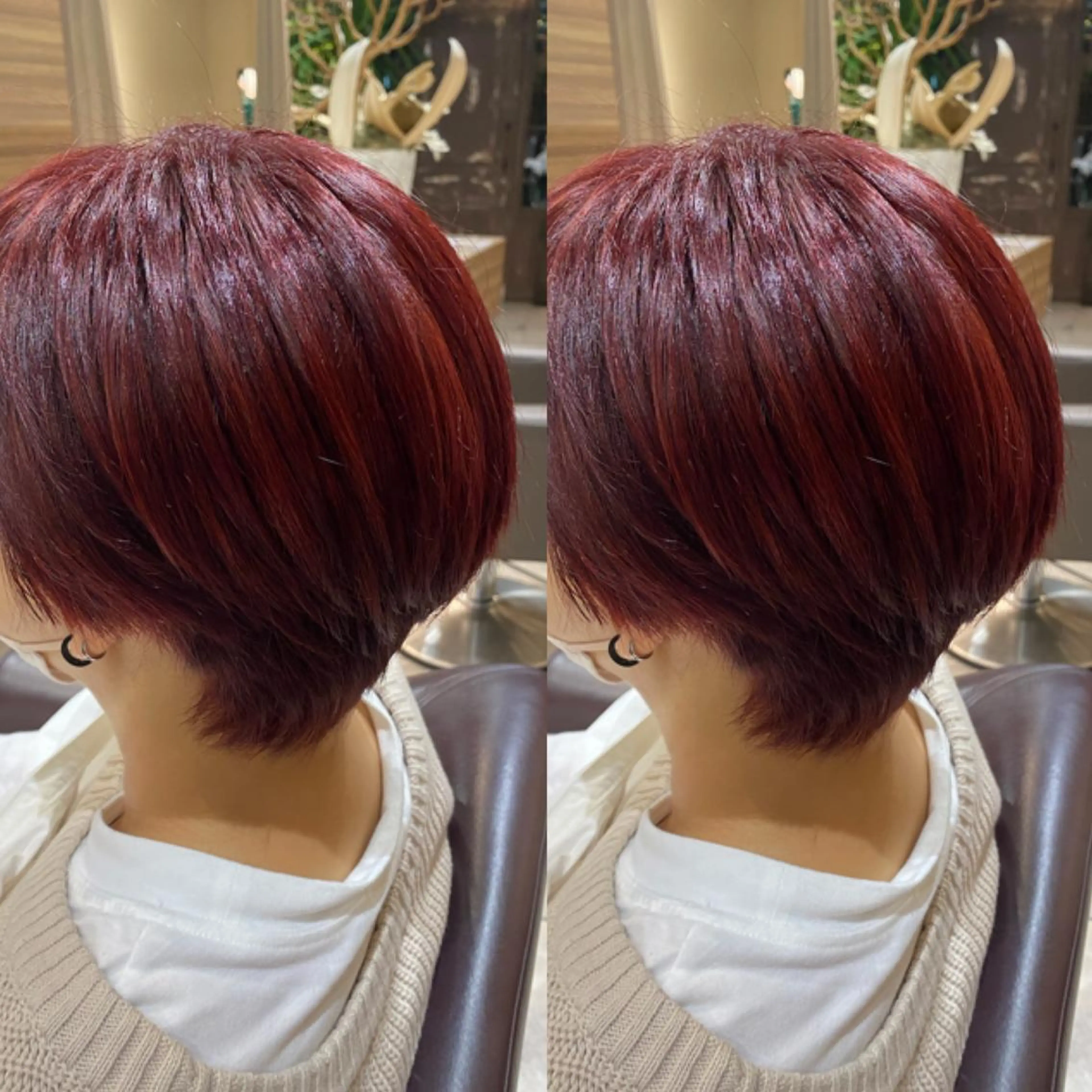 ショート カラー ボルドーカラー ヘアカラー 川越 輝梨奈のヘアスタイル