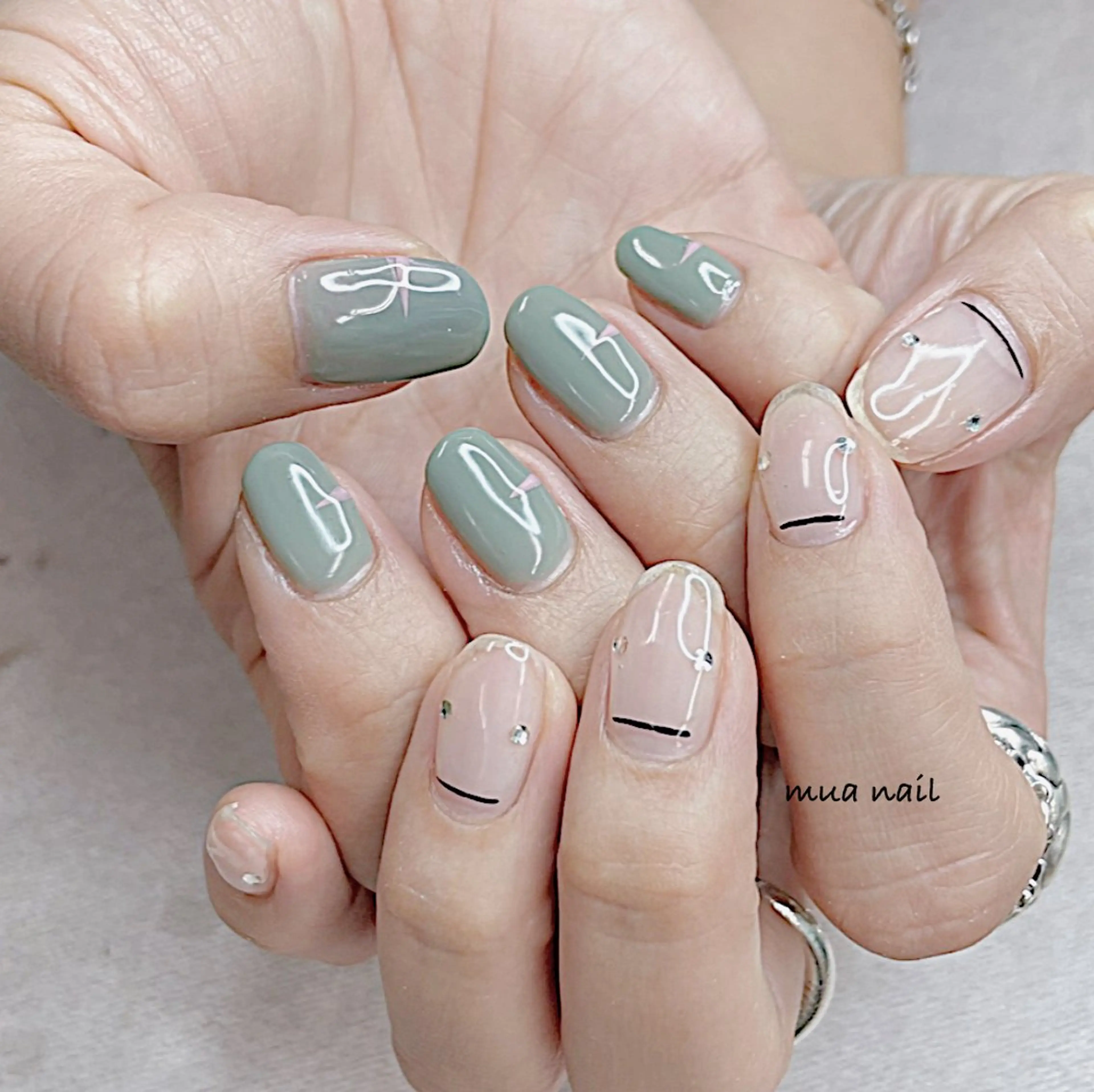 ネイル ブルー グリーン ハンドネイル mua nail mikiのネイルデザイン