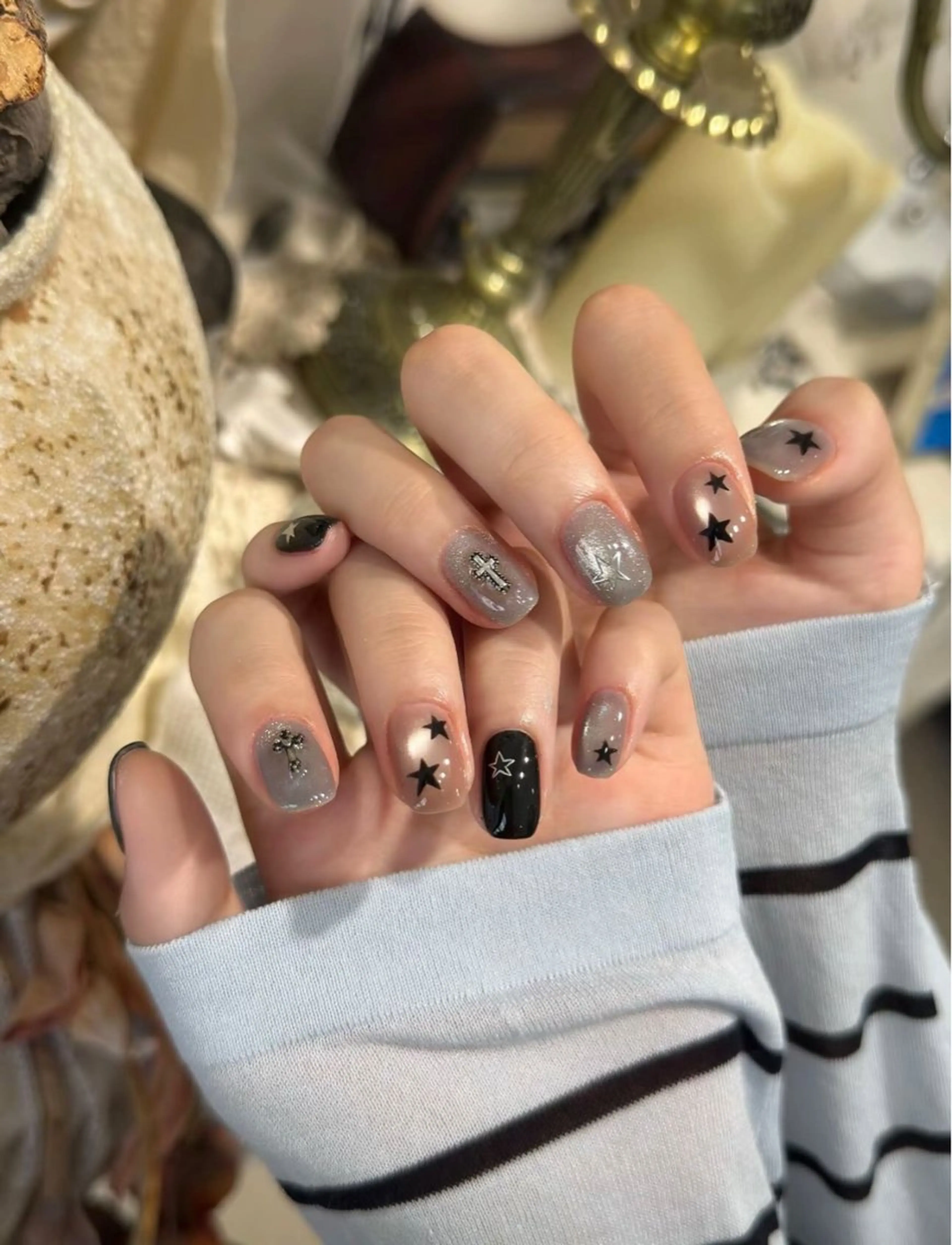 ネイル アートネイル オーロラネイル ブルー チークネイル フットネイル ハンドネイル NAILS168 新大久保店のネイルデザイン