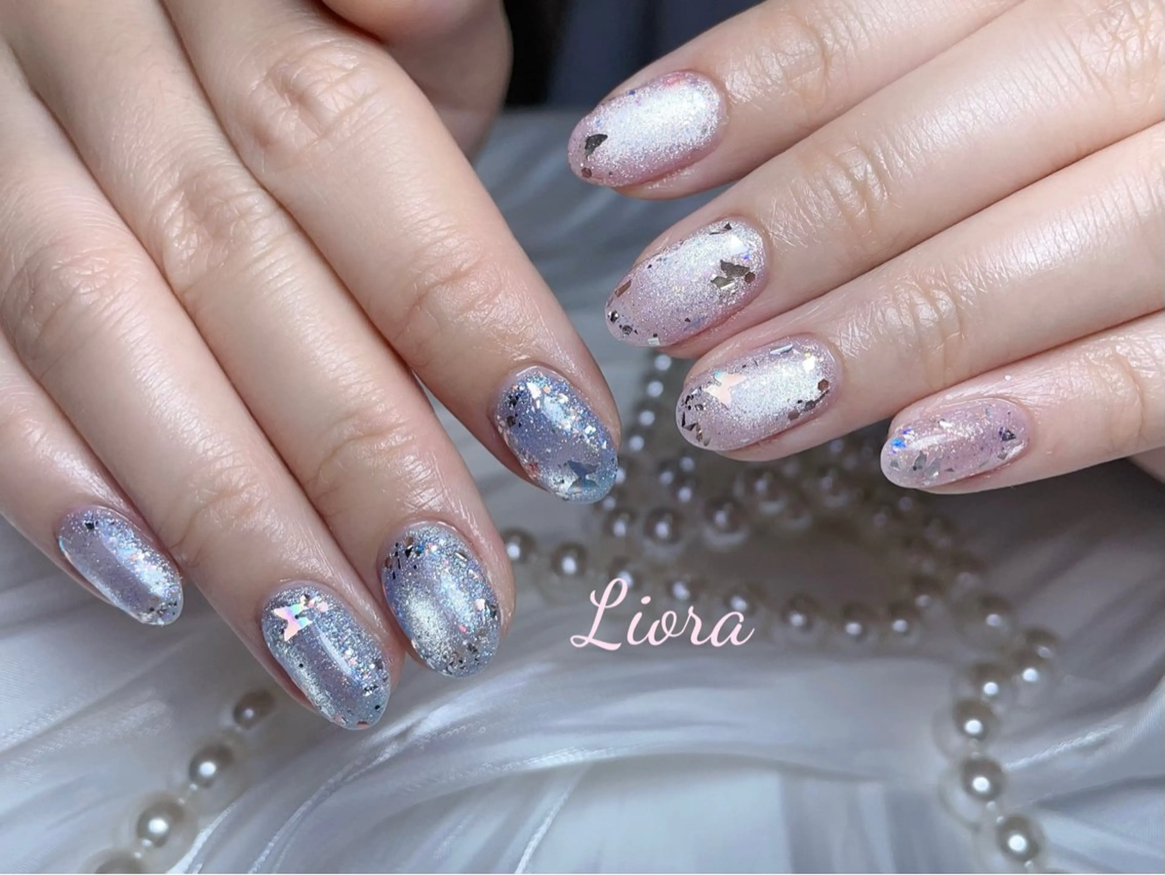 ネイル フレンチネイル ジェルネイル ガーリー グラデーション キラキラネイル Liora nail 1のネイルデザイン