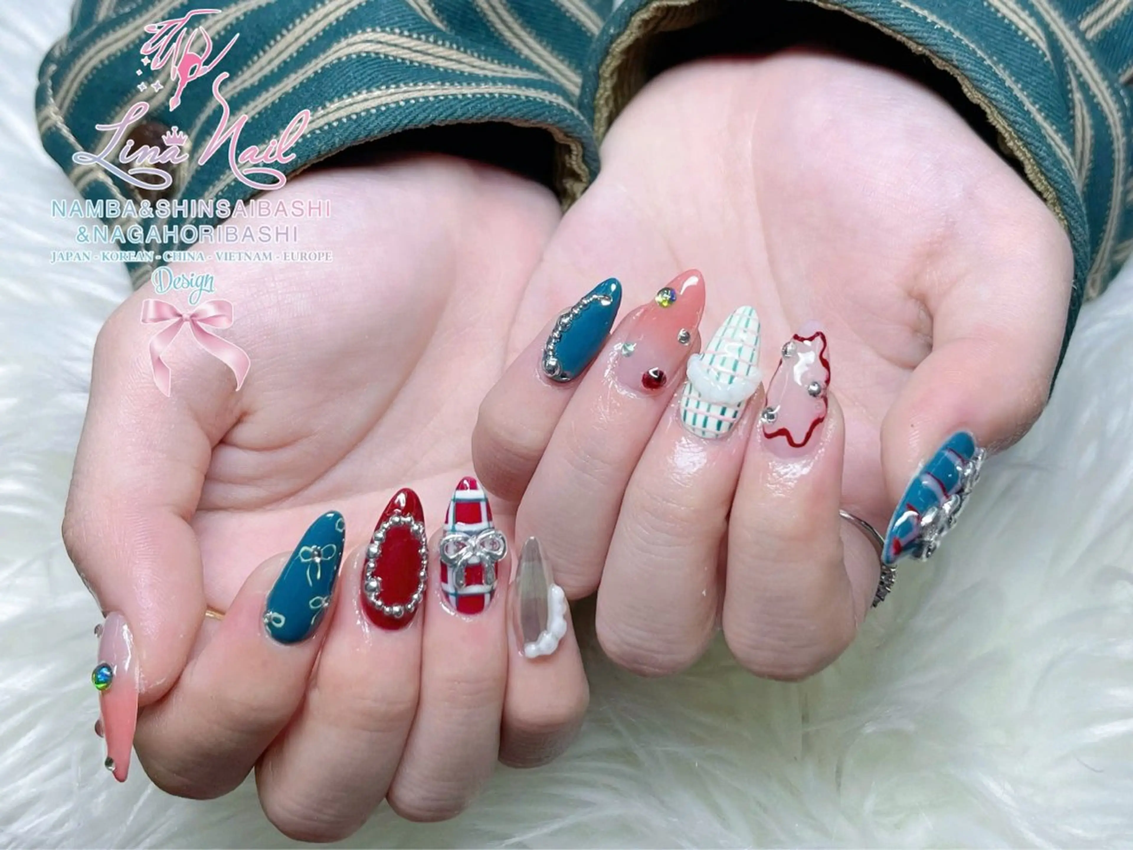 ミディアム 韓国風ヘア クリスマス ハンドネイル 79Linanailnamba所属・Linanail Nambaのネイルデザイン
