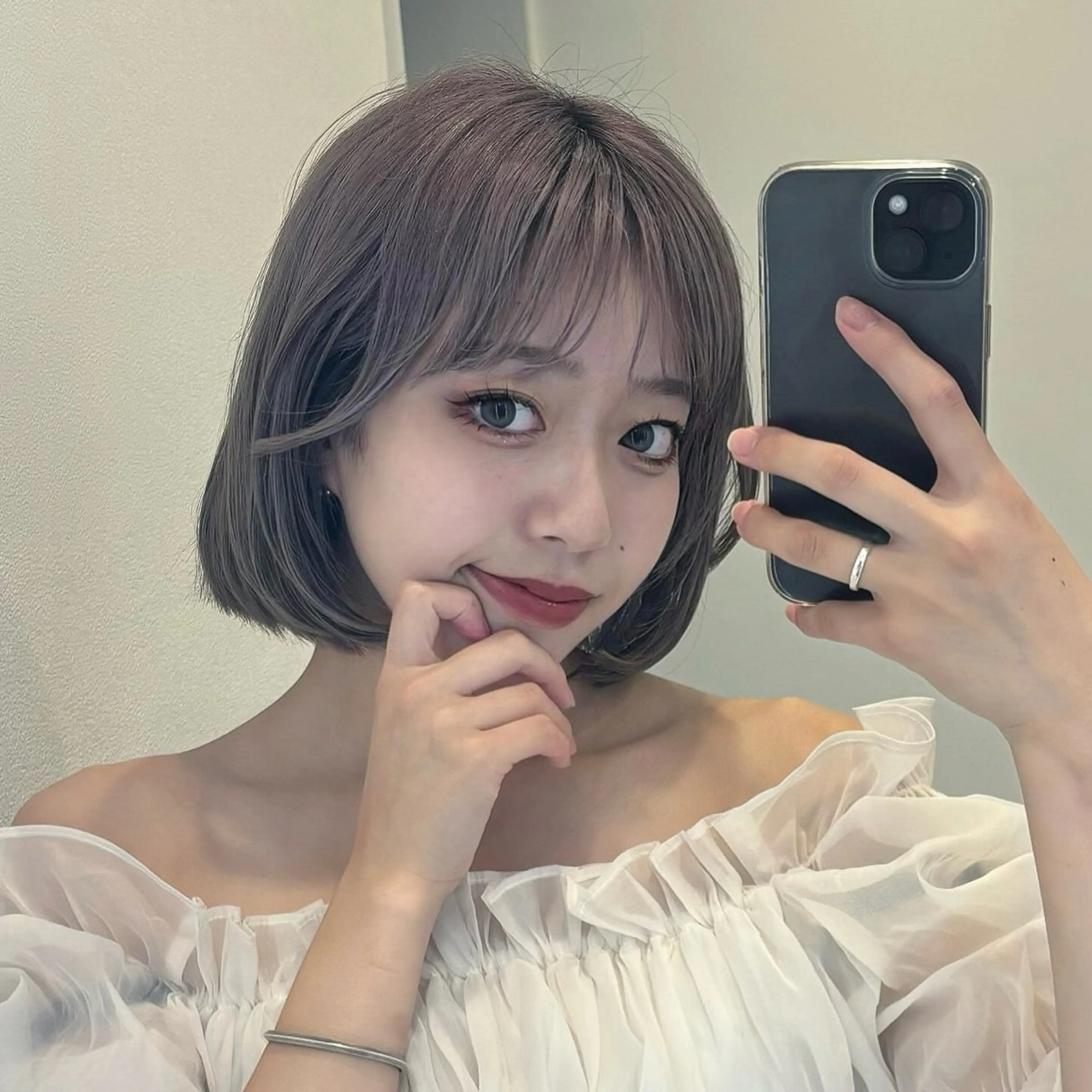 ショート ヘアアレンジ 切りっぱなしボブ ボブ タンバルモリ 韓国風ヘア ワンホンヘア 韓国/ワンホン/新宿 /Rumiのヘアスタイル