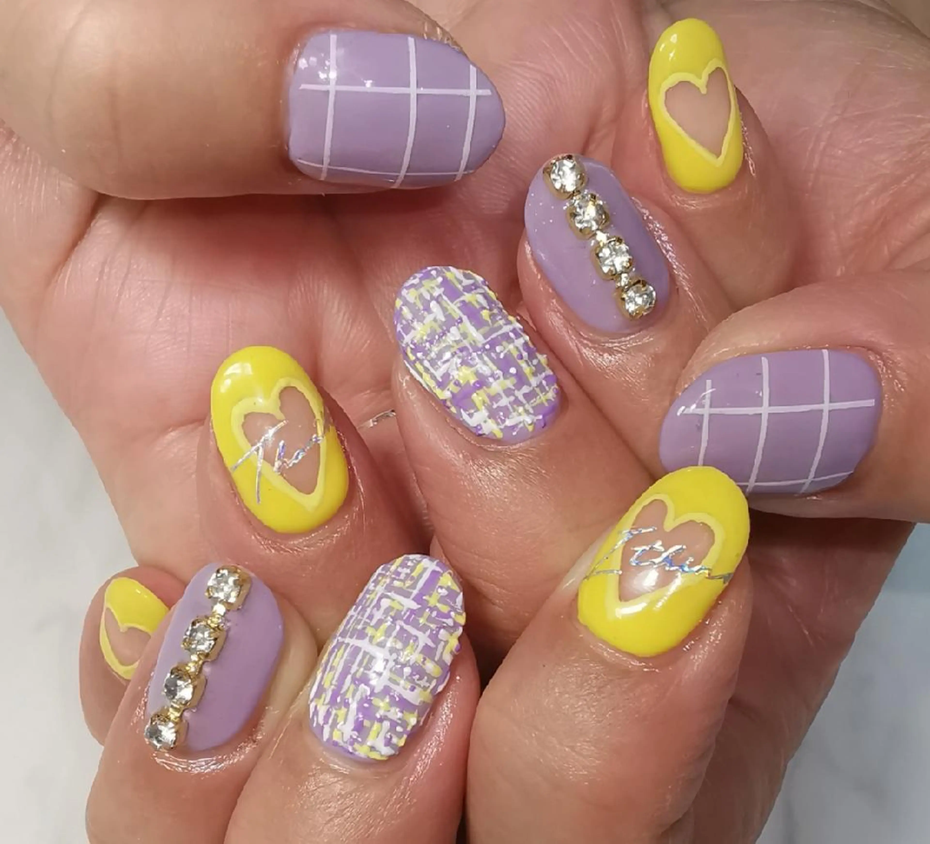 ネイル ハート ツイードネイル ハンドネイル reve あやののネイルデザイン