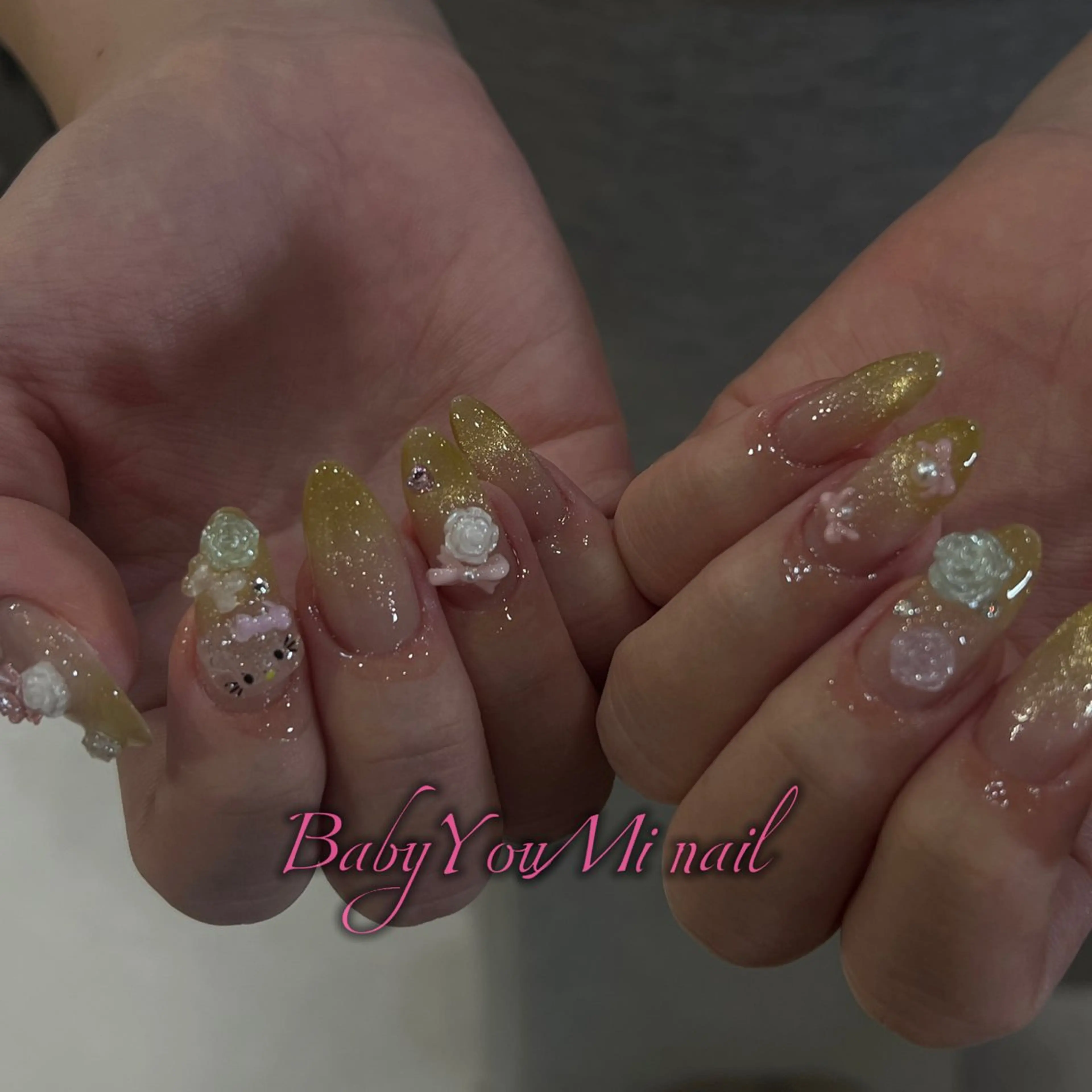 ネイル オーロラネイル フラワーネイル フットネイル フレンチネイル ジェルネイル ハンドネイル BabyYouMi ねねのネイルデザイン