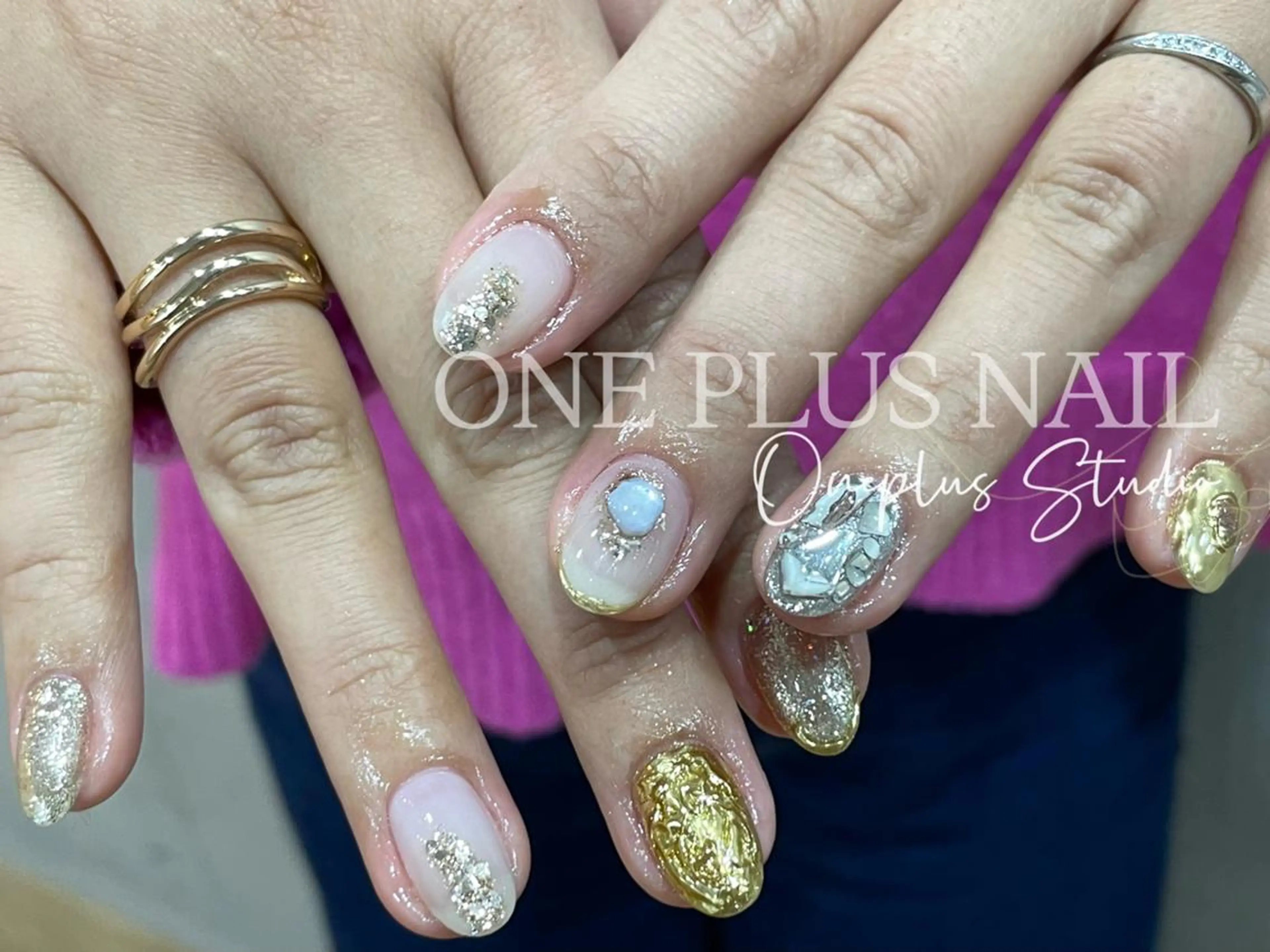 ネイル アートネイル オーロラネイル ガーリー キラキラネイル 韓国ネイル One plus StudioNailのネイルデザイン