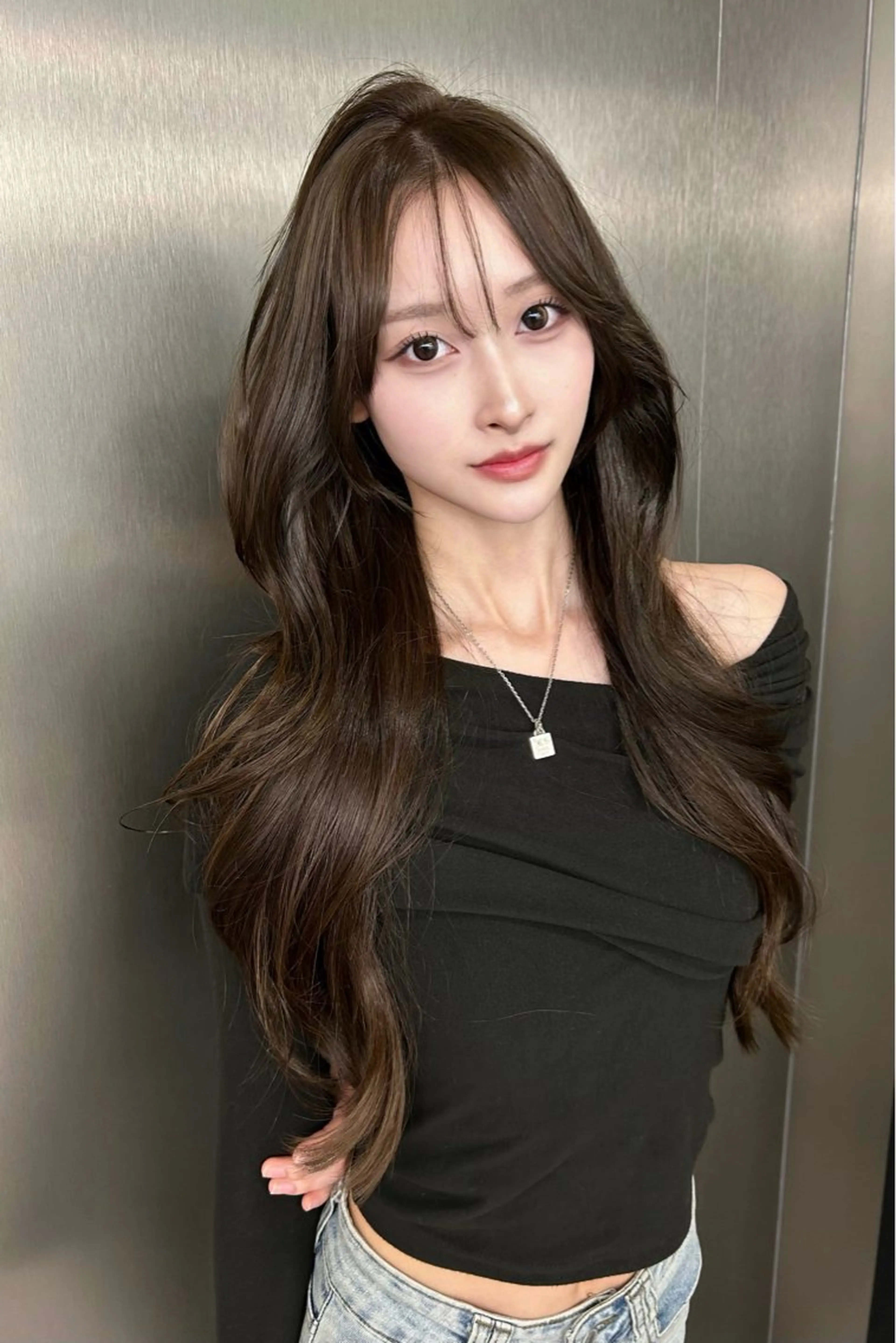 ロング カラー カット ヘアカラー LANDS所属・nanaka 🤍韓国ワンホンヘアのヘアスタイル