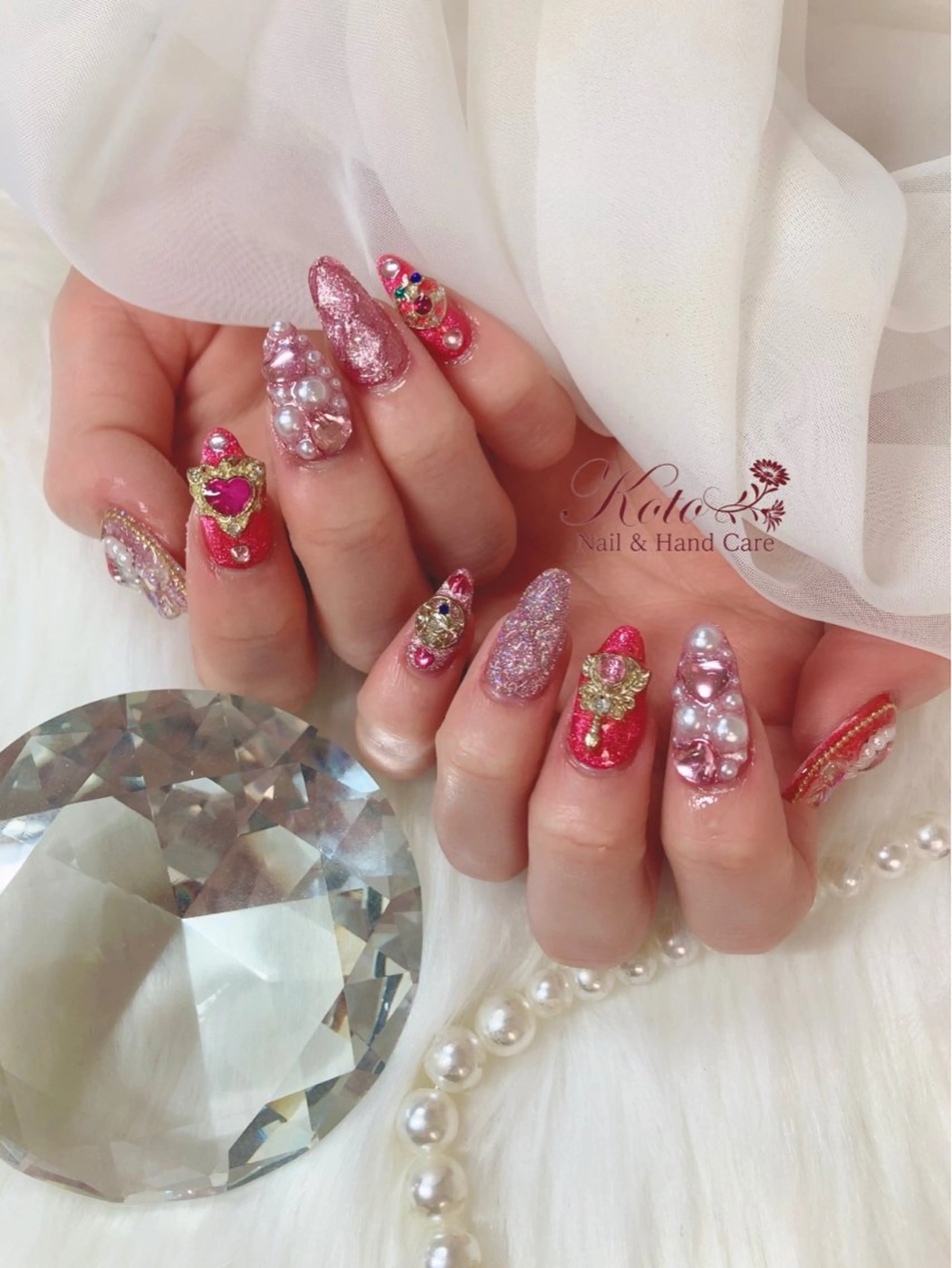ネイル 長さ出し ジェルネイル 持ち込み ニュアンスネイル 赤色 ハンドネイル Nail Salon KOTOのネイルデザイン