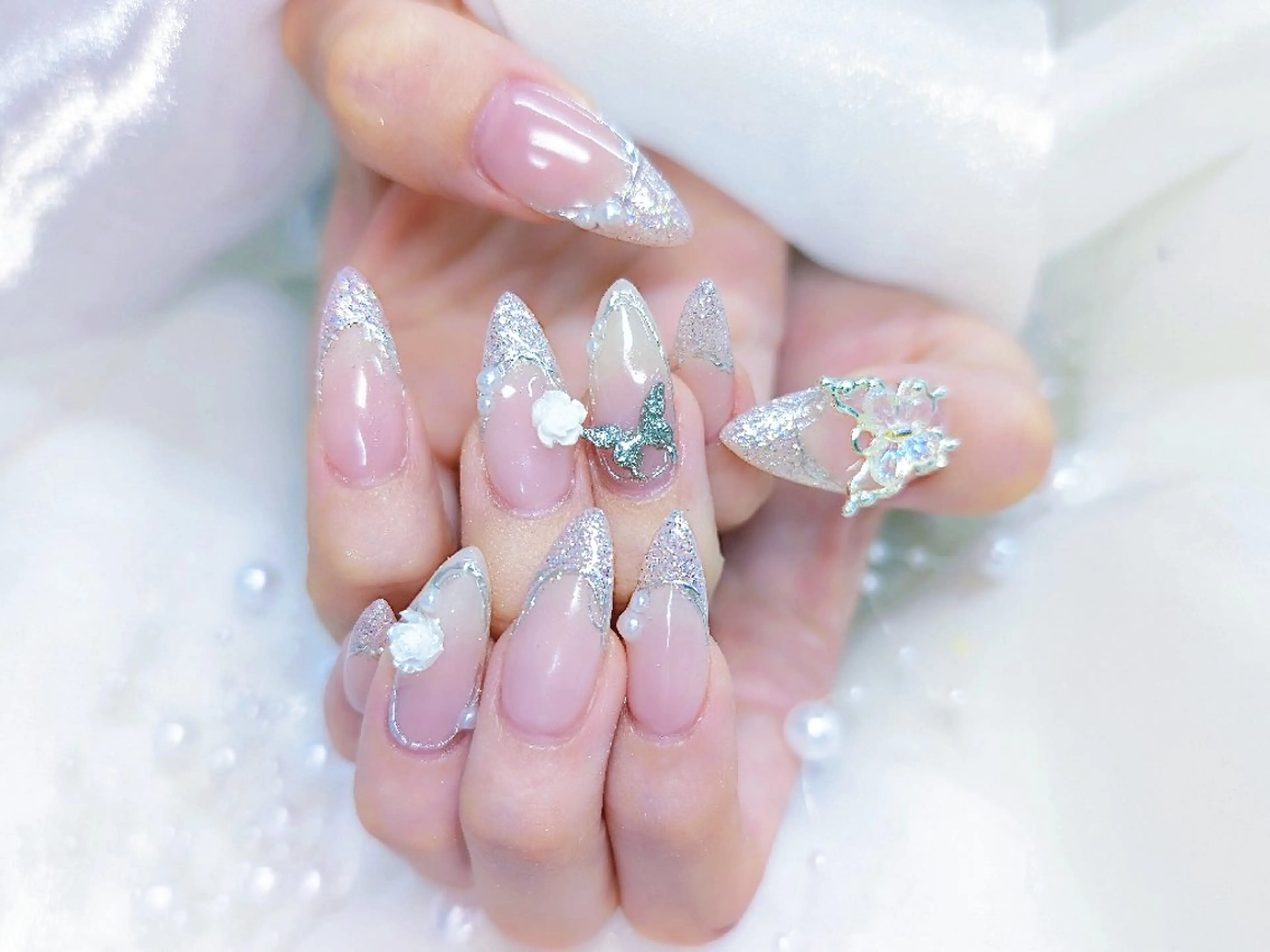 ネイル チークネイル 長さ出し フラッシュネイル フレンチネイル ジェルネイル Chouette Nailのネイルデザイン