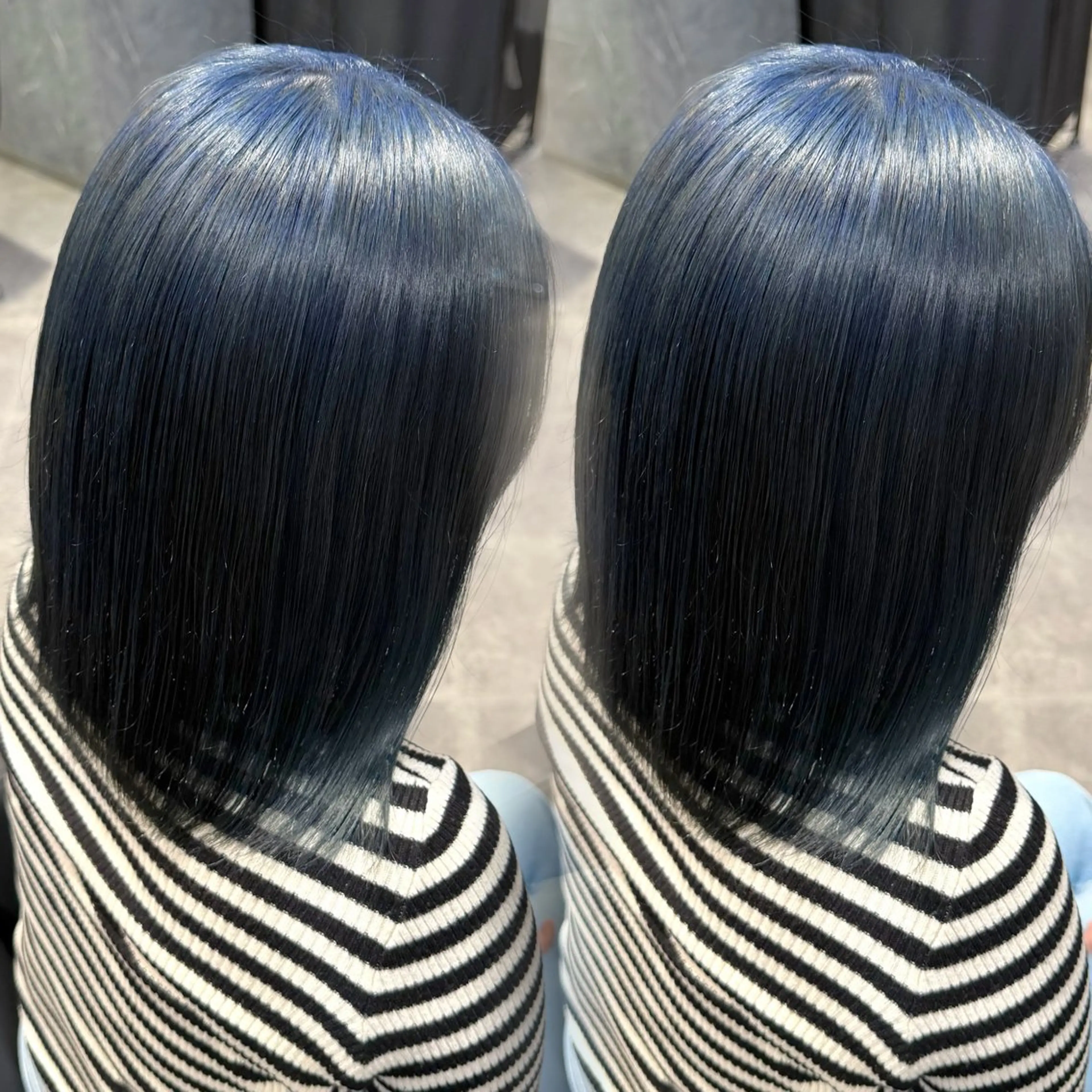 ミディアム カラー ブリーチ ブルーカラー ネイビーカラー 梅田ハイトーンカラー / ibuのヘアスタイル