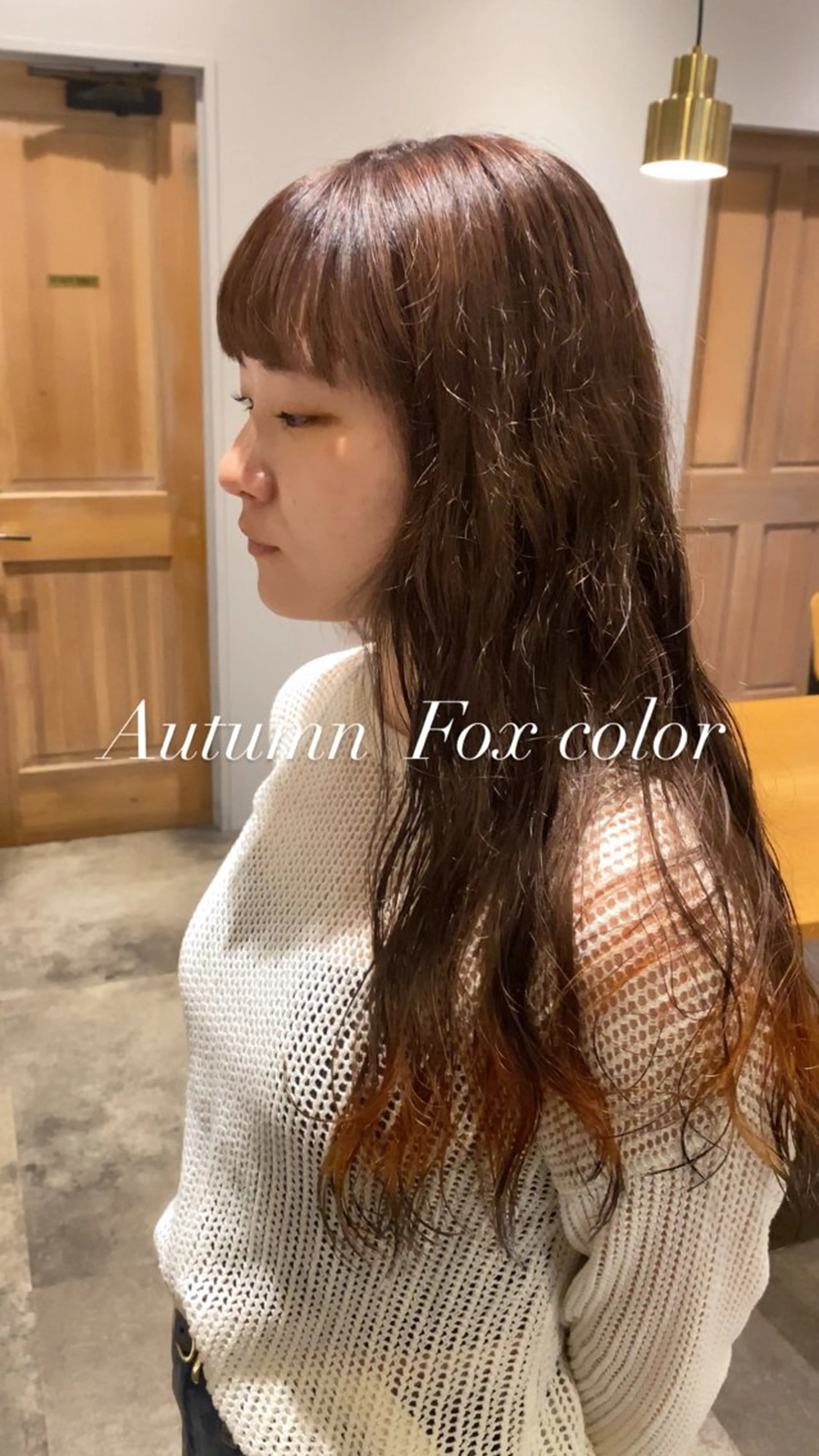 ロング カラー パーマ 狐カラー オレンジ 門間 ユリのヘアスタイル