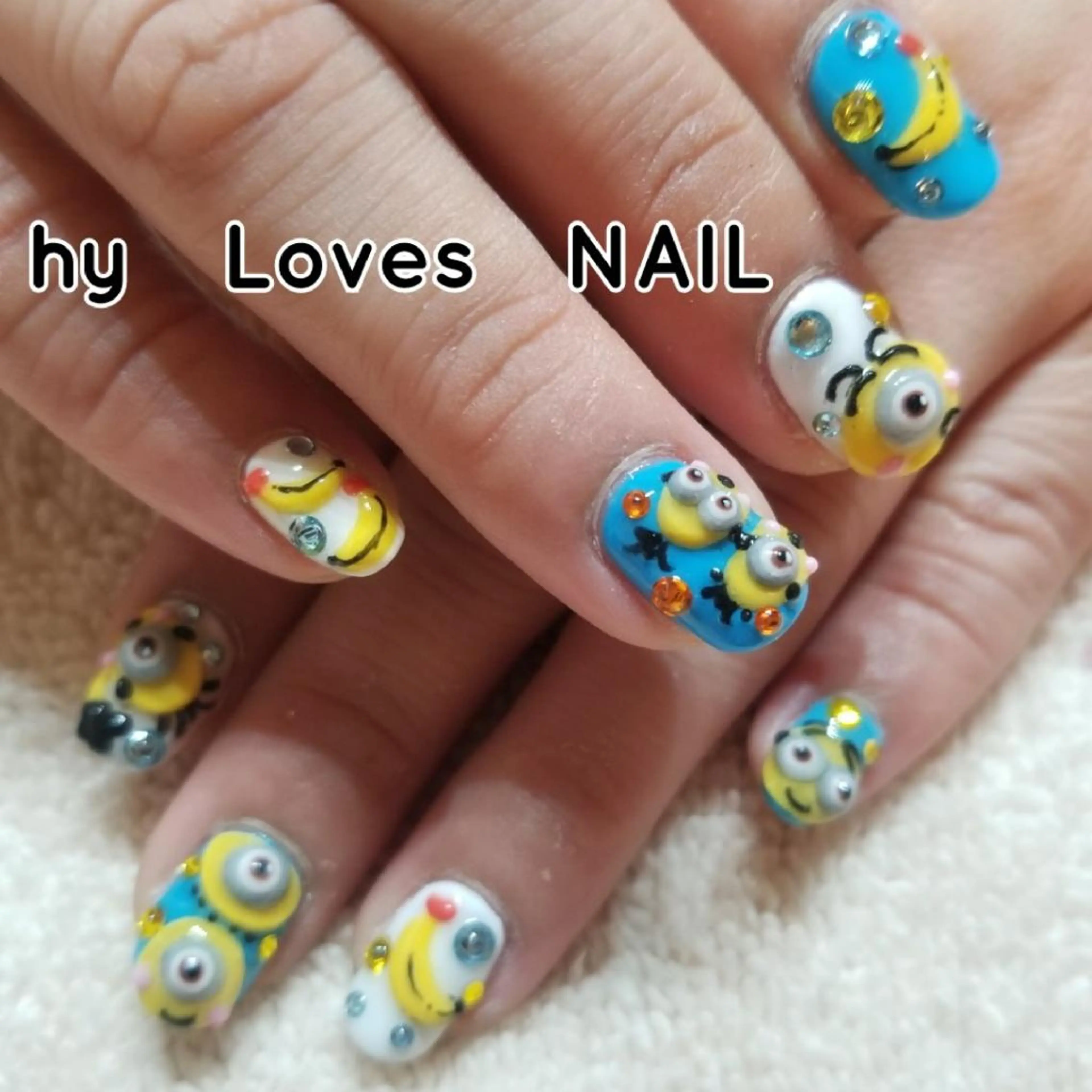 ネイル ブルー ストーンネイル ハンドネイル よしだ ひろきのネイルデザイン