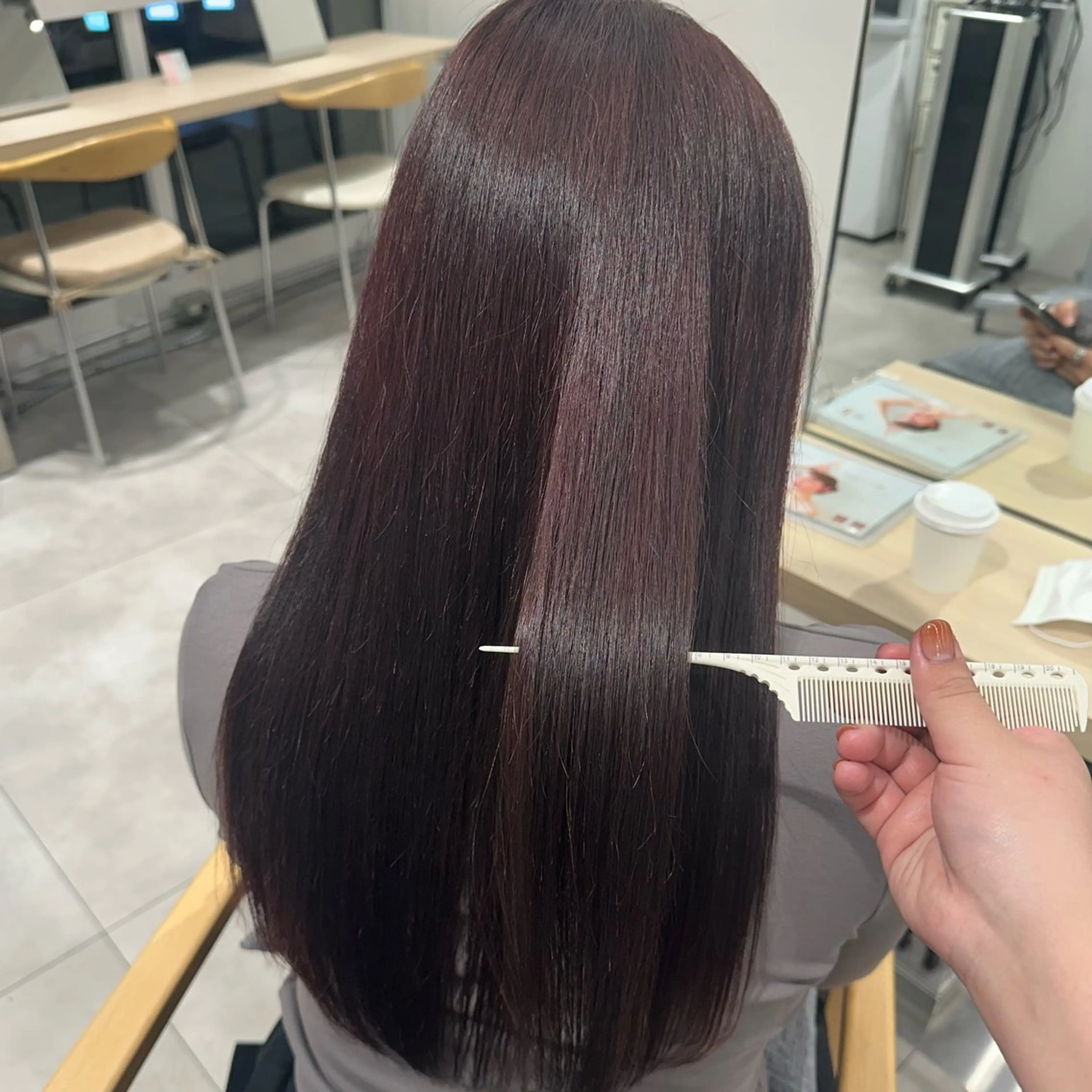 ロング カラー ブリーチ ボルドーカラー ブリーチなしカラー ヘアカラー RIKO/暖色カラー /縮毛矯正/ミニボブのヘアスタイル