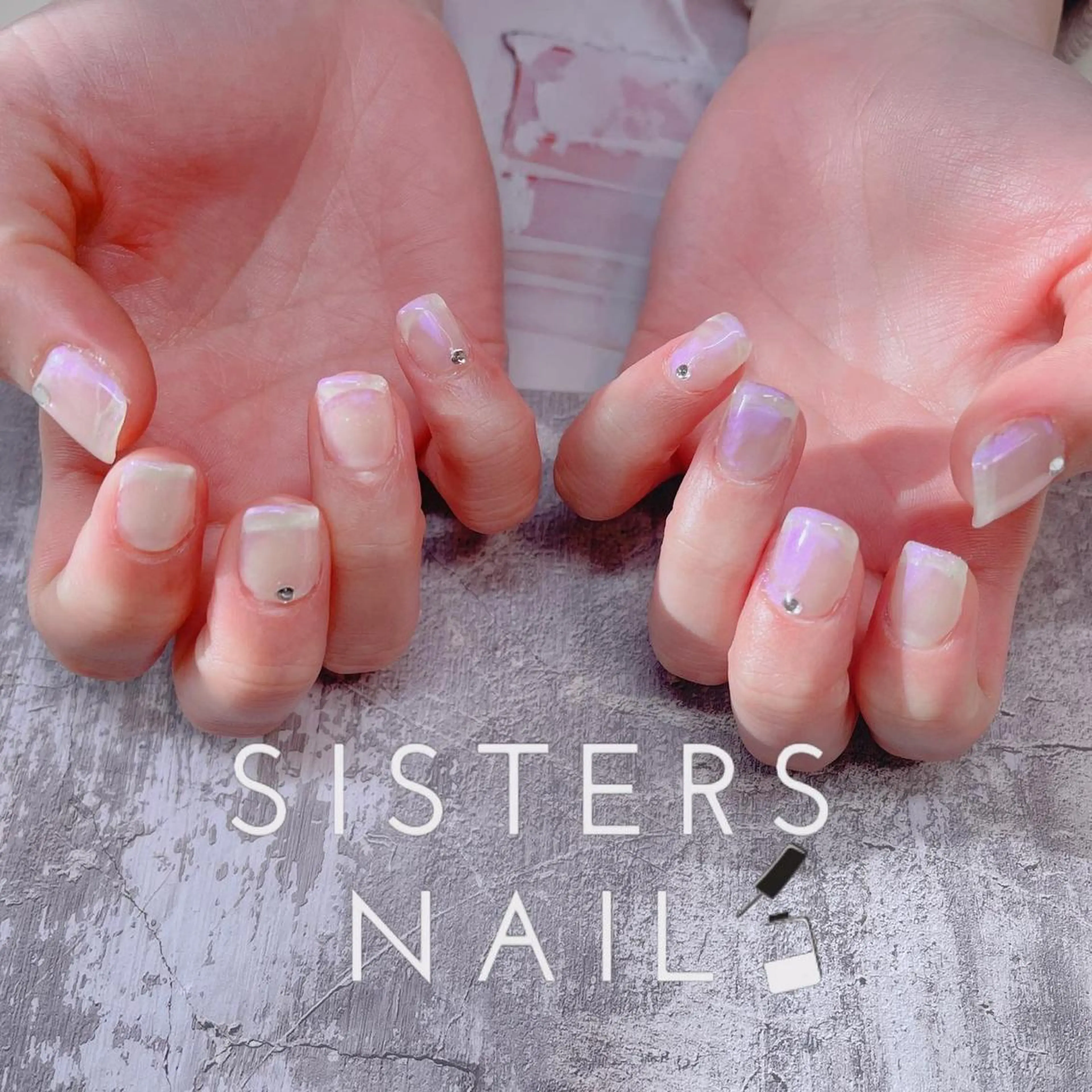 ネイル アートネイル オーロラネイル ブルー オフィスネイル ワンカラーネイル sisters nail.fのネイルデザイン