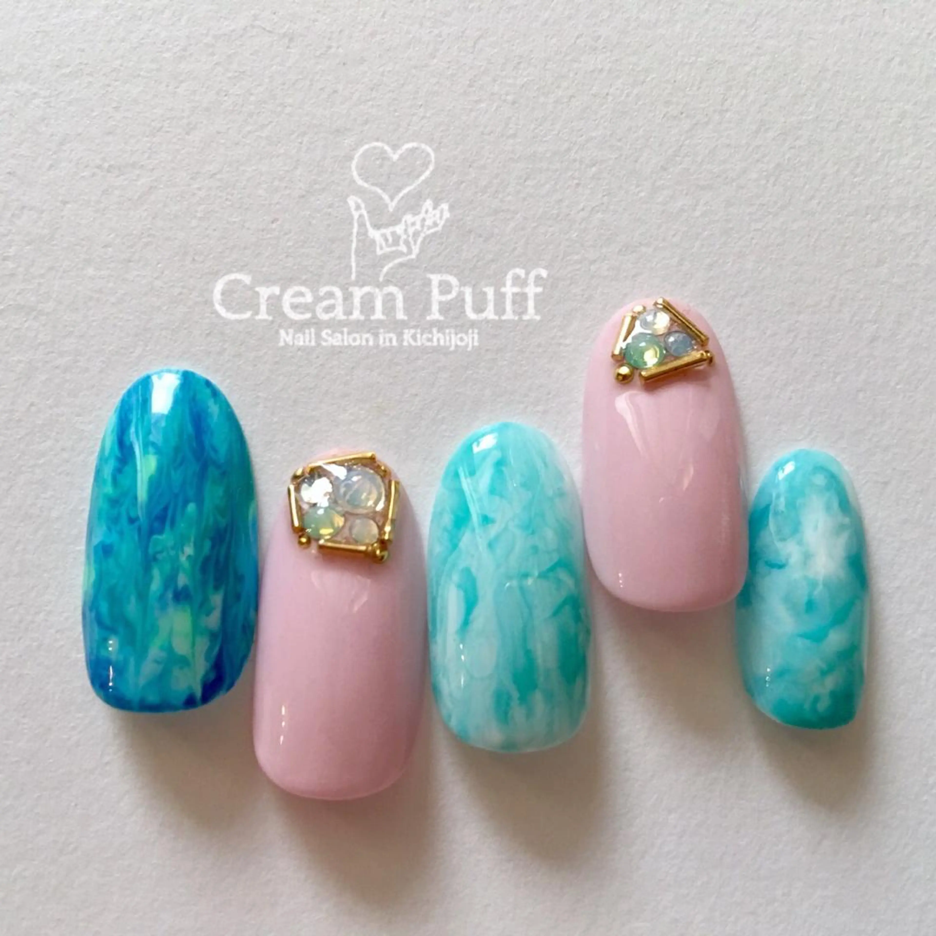 ネイル ブルー ニュアンスネイル ピンク HAMANO MIKAのネイルデザイン