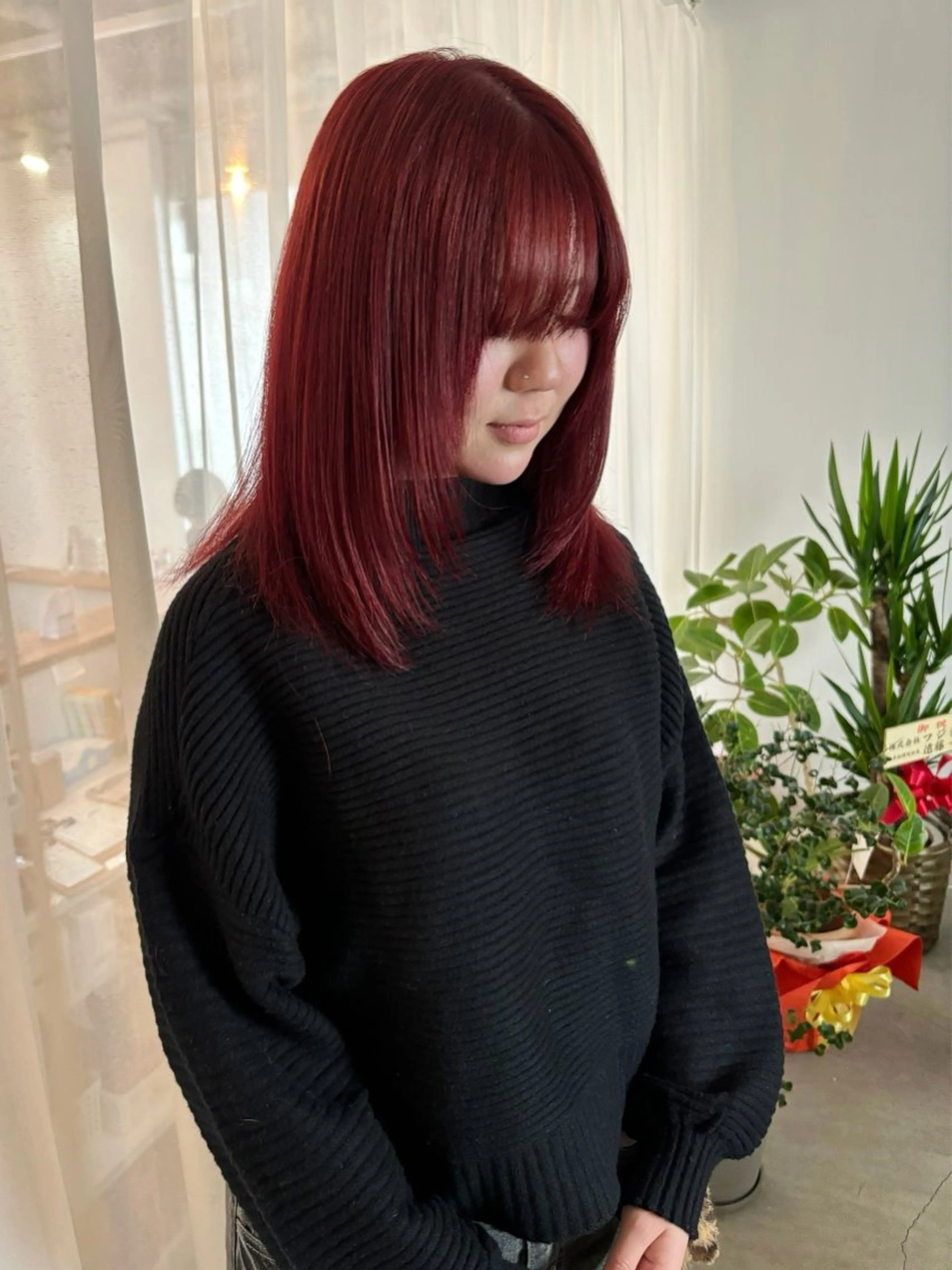 ミディアム カラー ブリーチ レッドカラー 林　蓮／レイヤー /透明感カラーのヘアスタイル