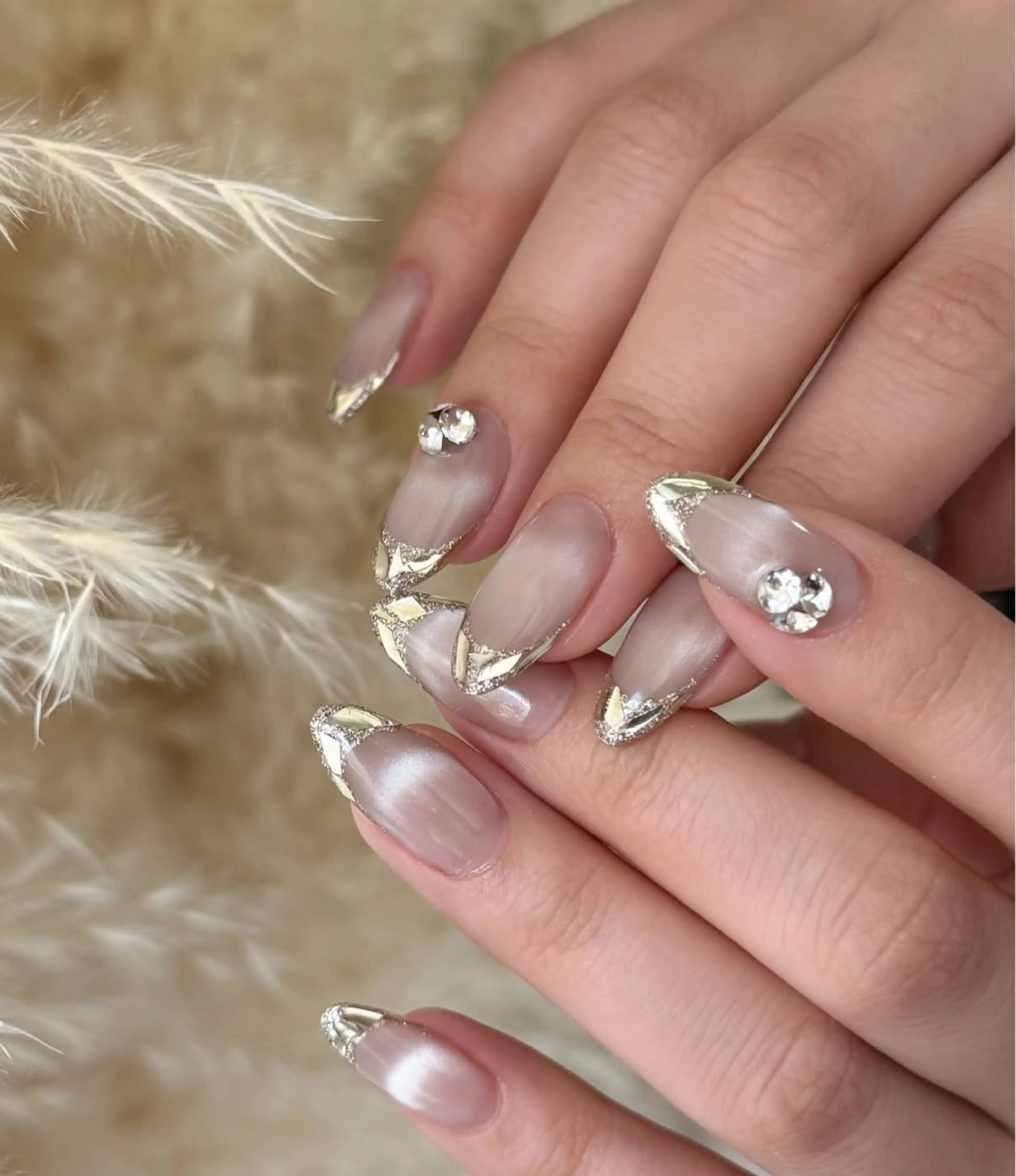 ネイル フレンチネイル ガラスフレンチ マグネットネイル Lumos nails&eyelashes桜川店所属・Lumos hirocoのネイルデザイン