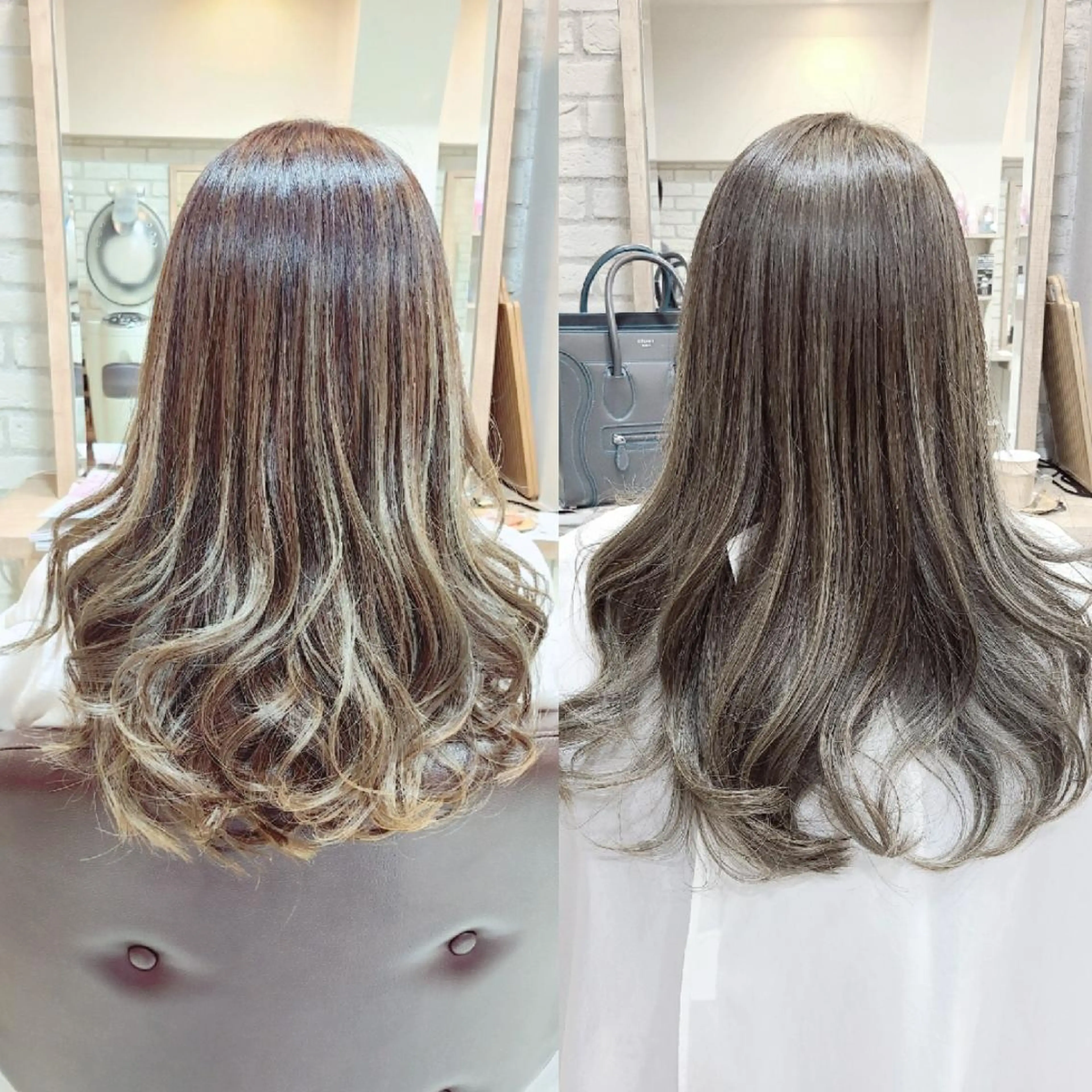 ロング カラー ブリーチ グレージュ ハイライトカラー ハイライト 川崎 敏智のヘアスタイル