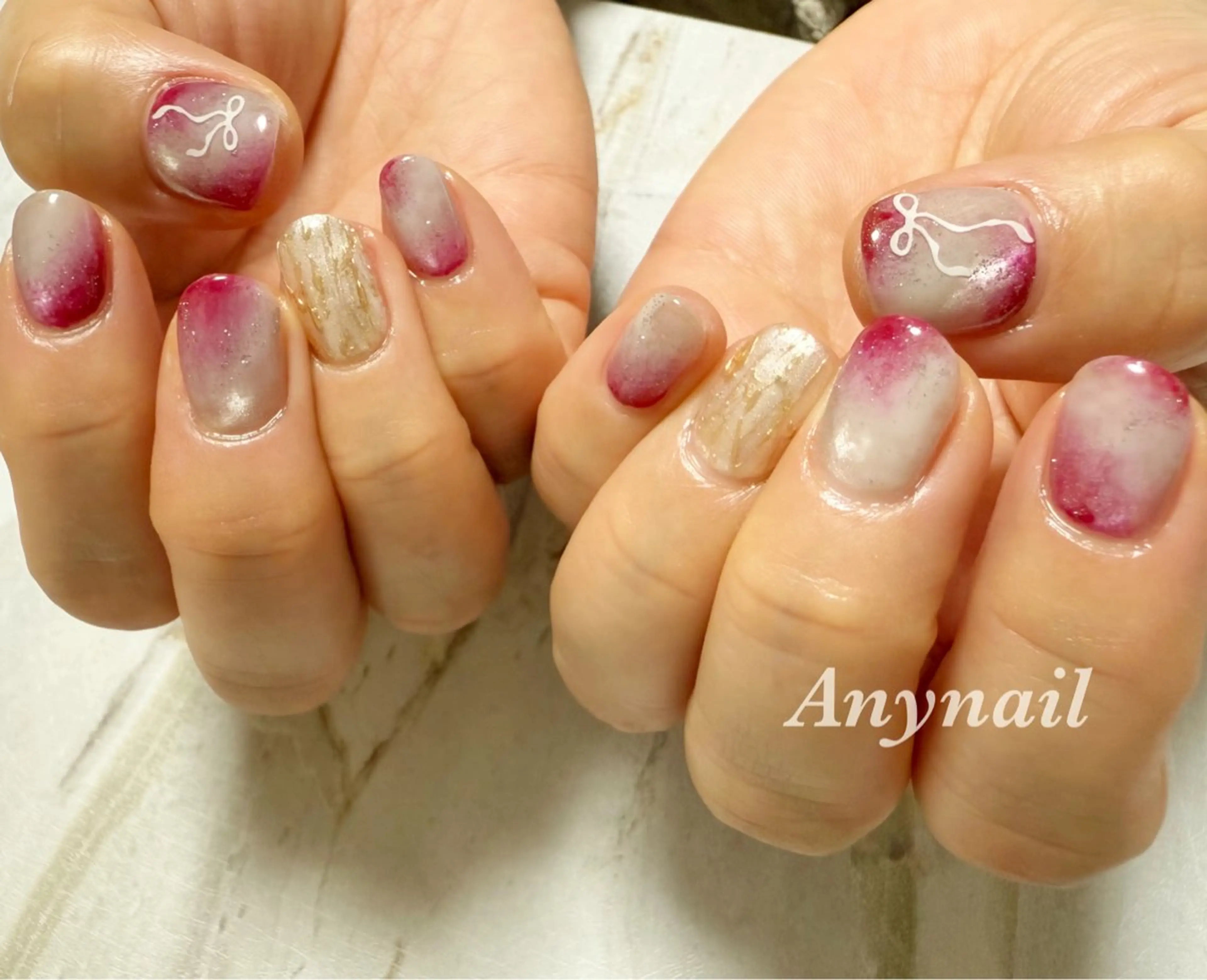 ネイル ブルー マグネットネイル ミラーネイル ニュアンスネイル 赤色 岩澤 恵子のネイルデザイン