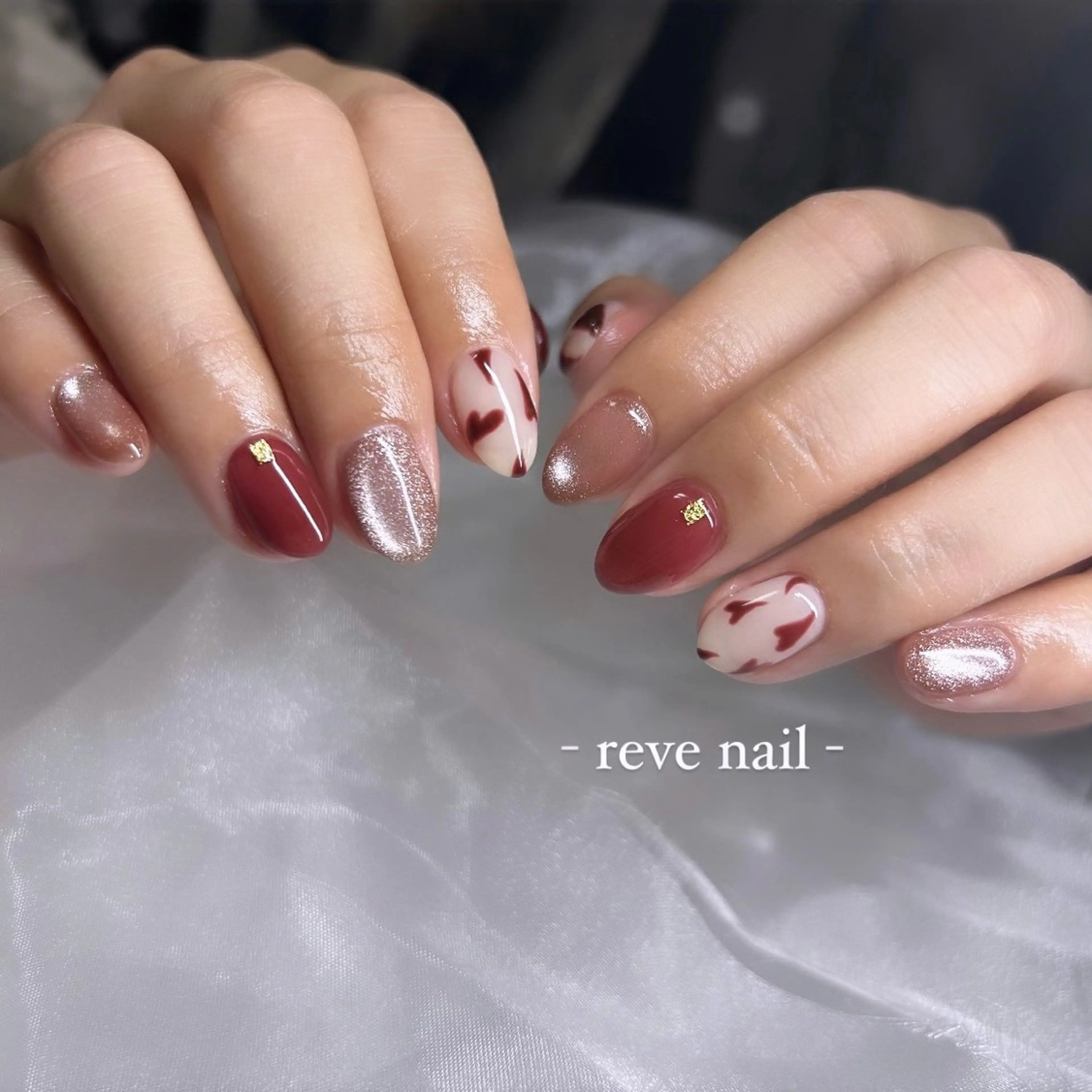 ネイル リボン ハンドネイル 門真市 三ツ島 reve nailのネイルデザイン
