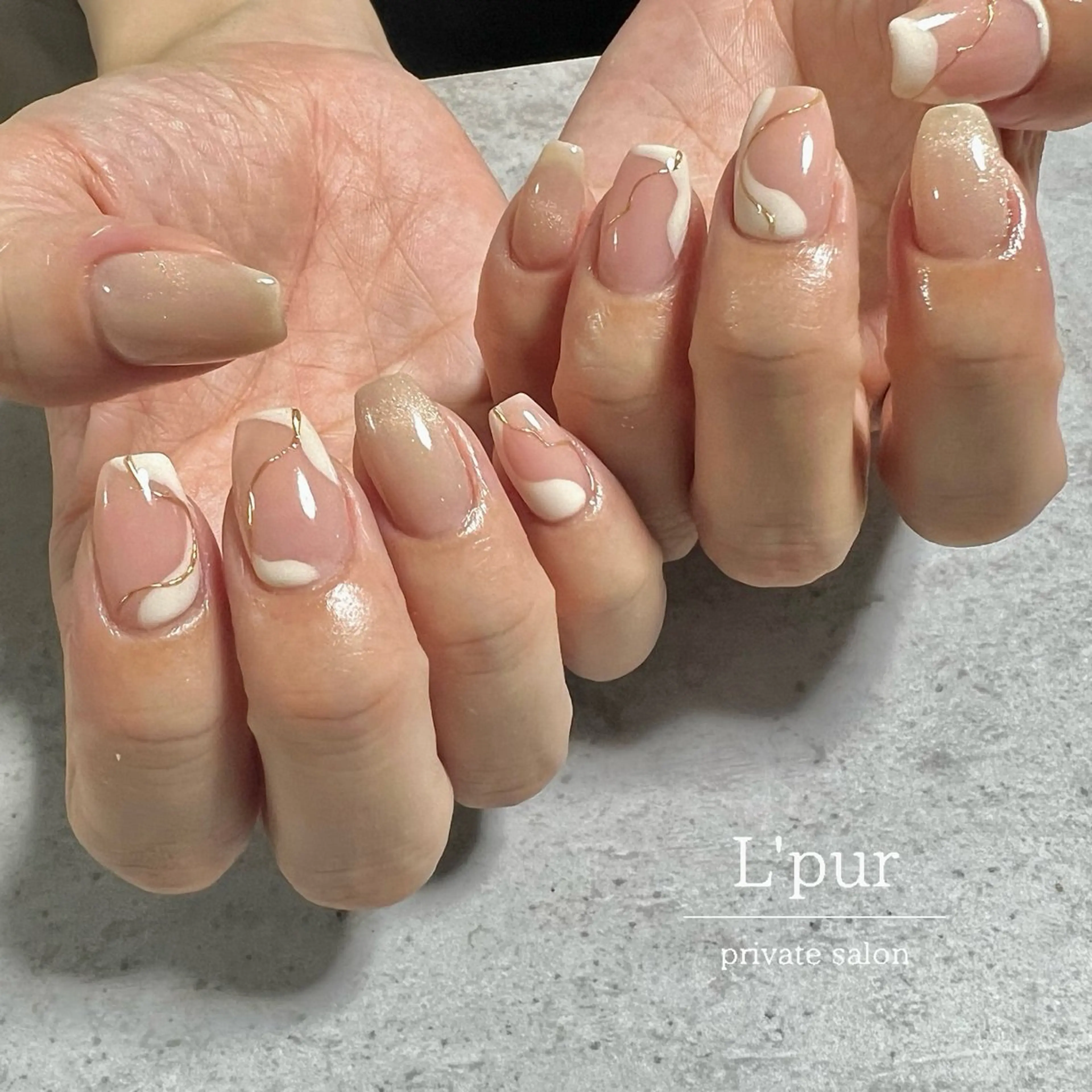 ネイル ブラウン ラメ(グリッター) ミラーネイル 持ち込み ニュアンスネイル Yuka .Mのネイルデザイン