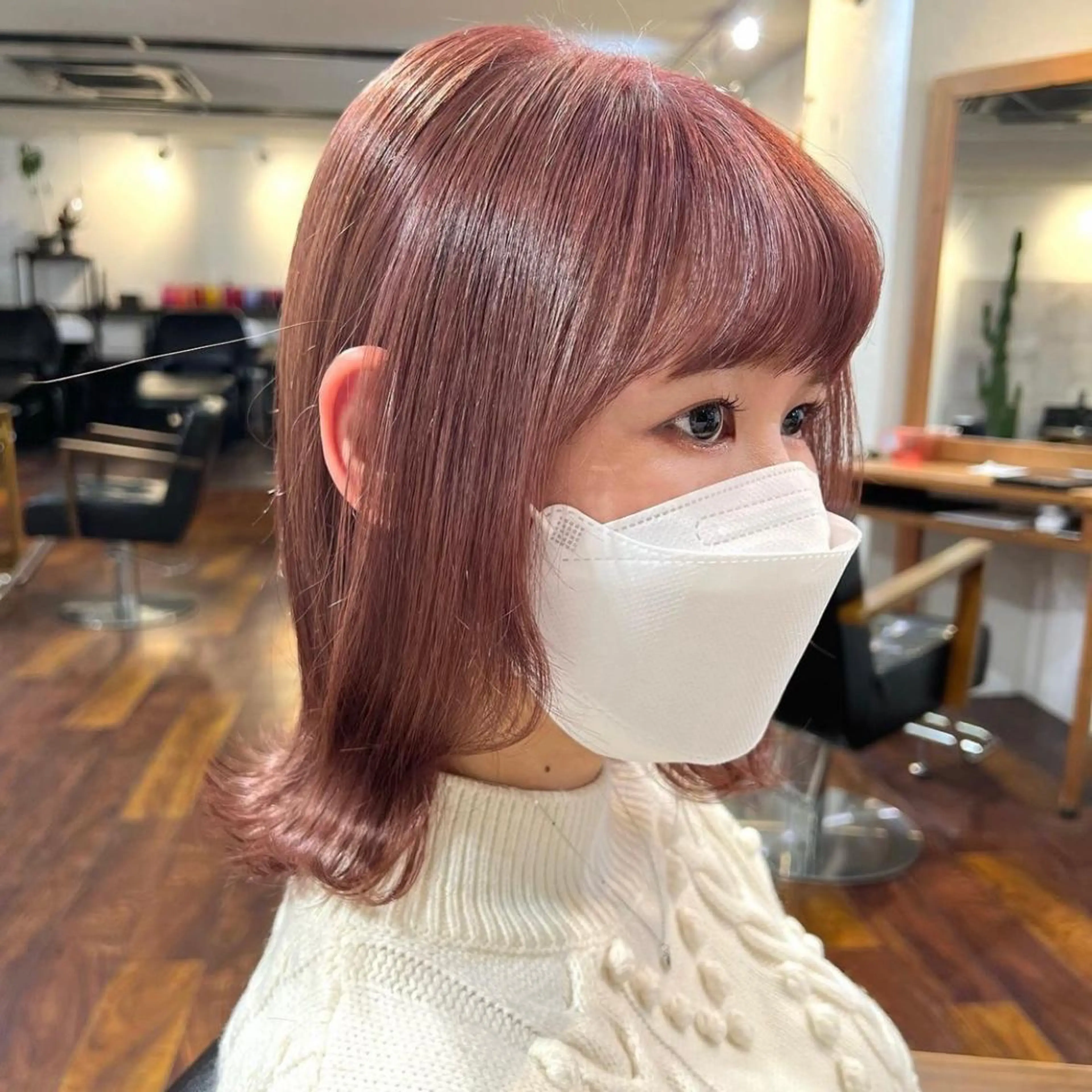 ミディアム カラー ブラウンカラー ピンクカラー ピンクブラウン 韓国ヘア /男女❄️ 細江 美紅のヘアスタイル