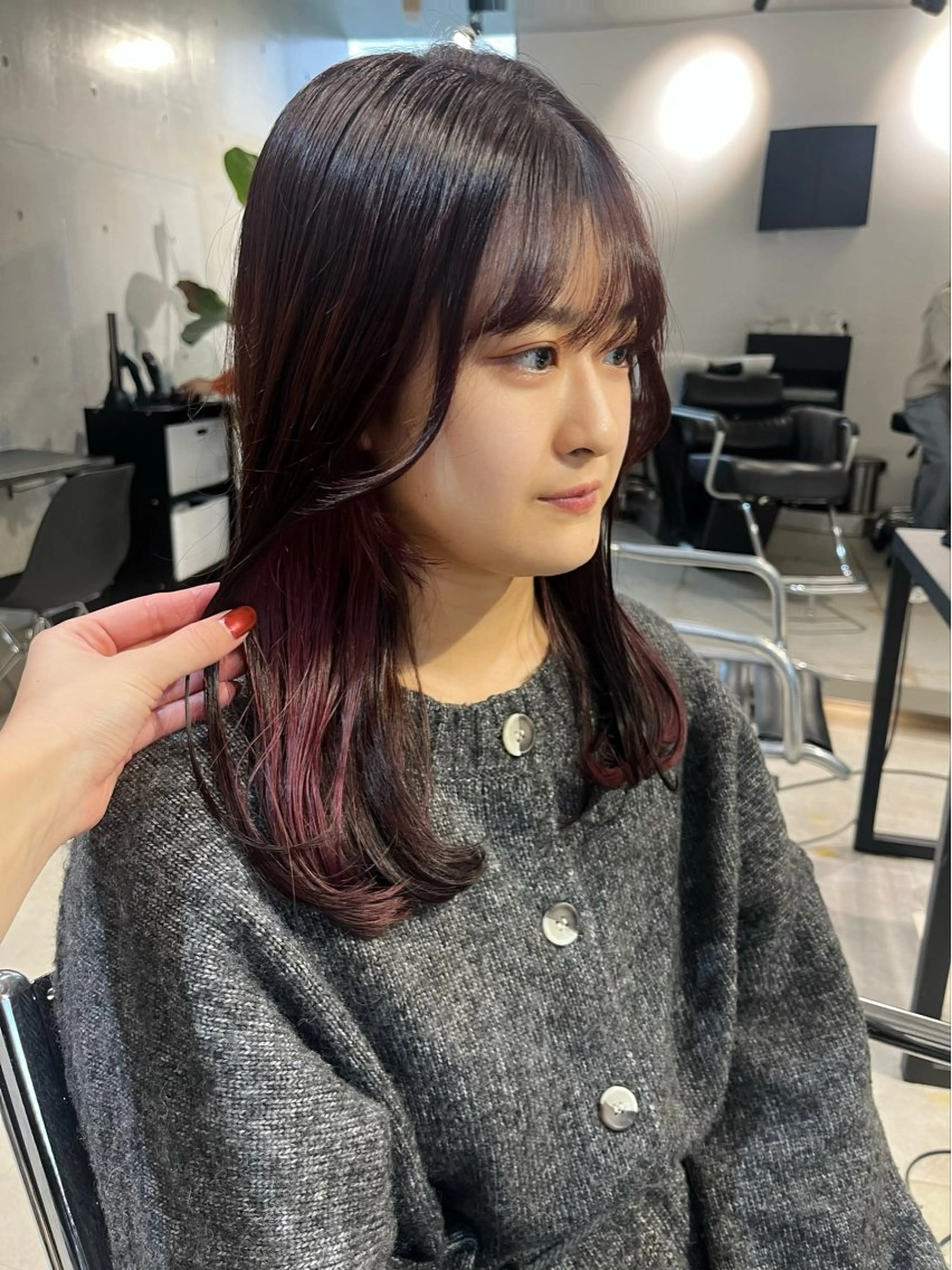 セミロング カラー パーマ ヘアアレンジ 透明感/オリーブ/ グレージュ/YUKAのヘアスタイル