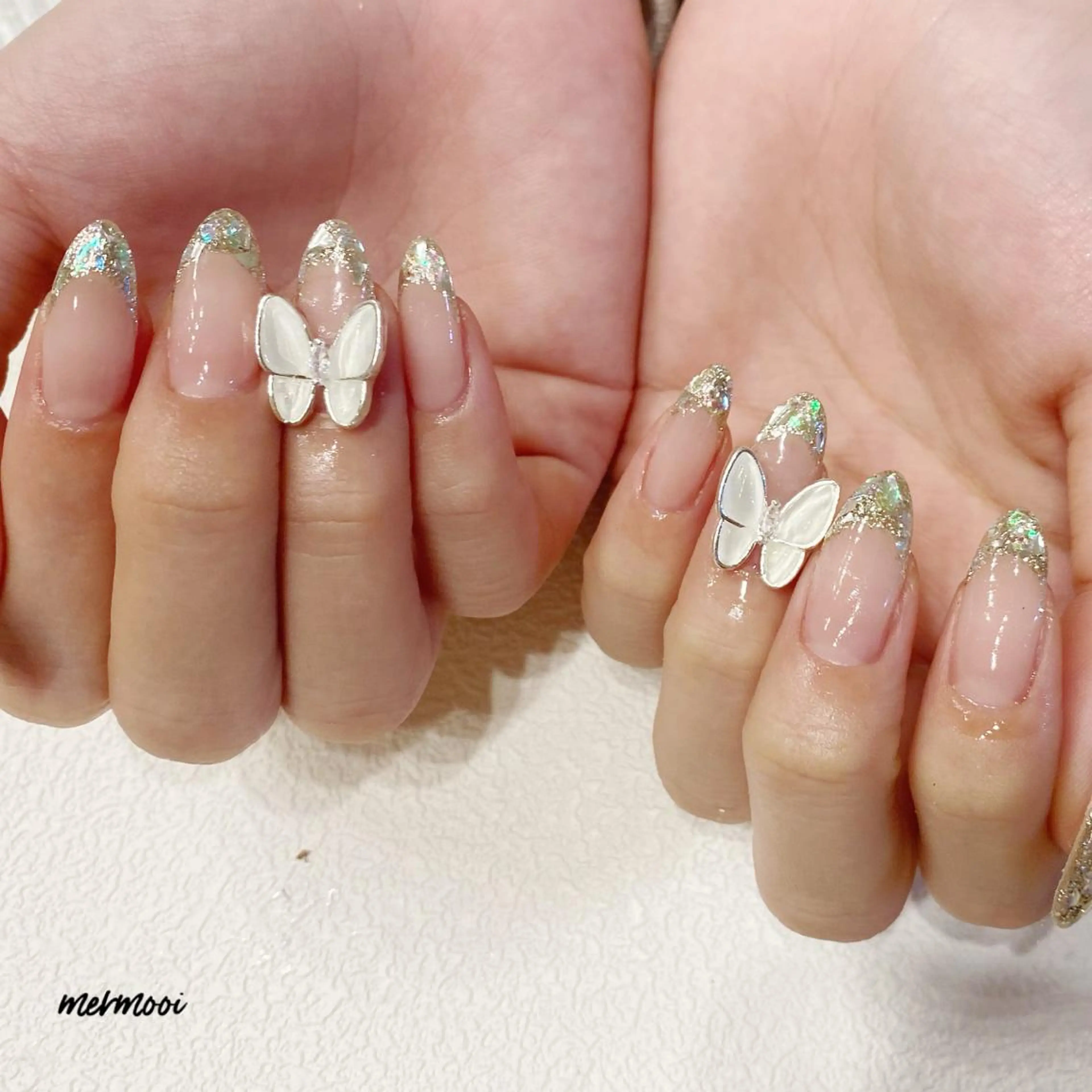 ネイル フレンチネイル ジェルネイル ガラスフレンチ キラキラネイル ラメ(グリッター) melu所属・melu yukikoのネイルデザイン