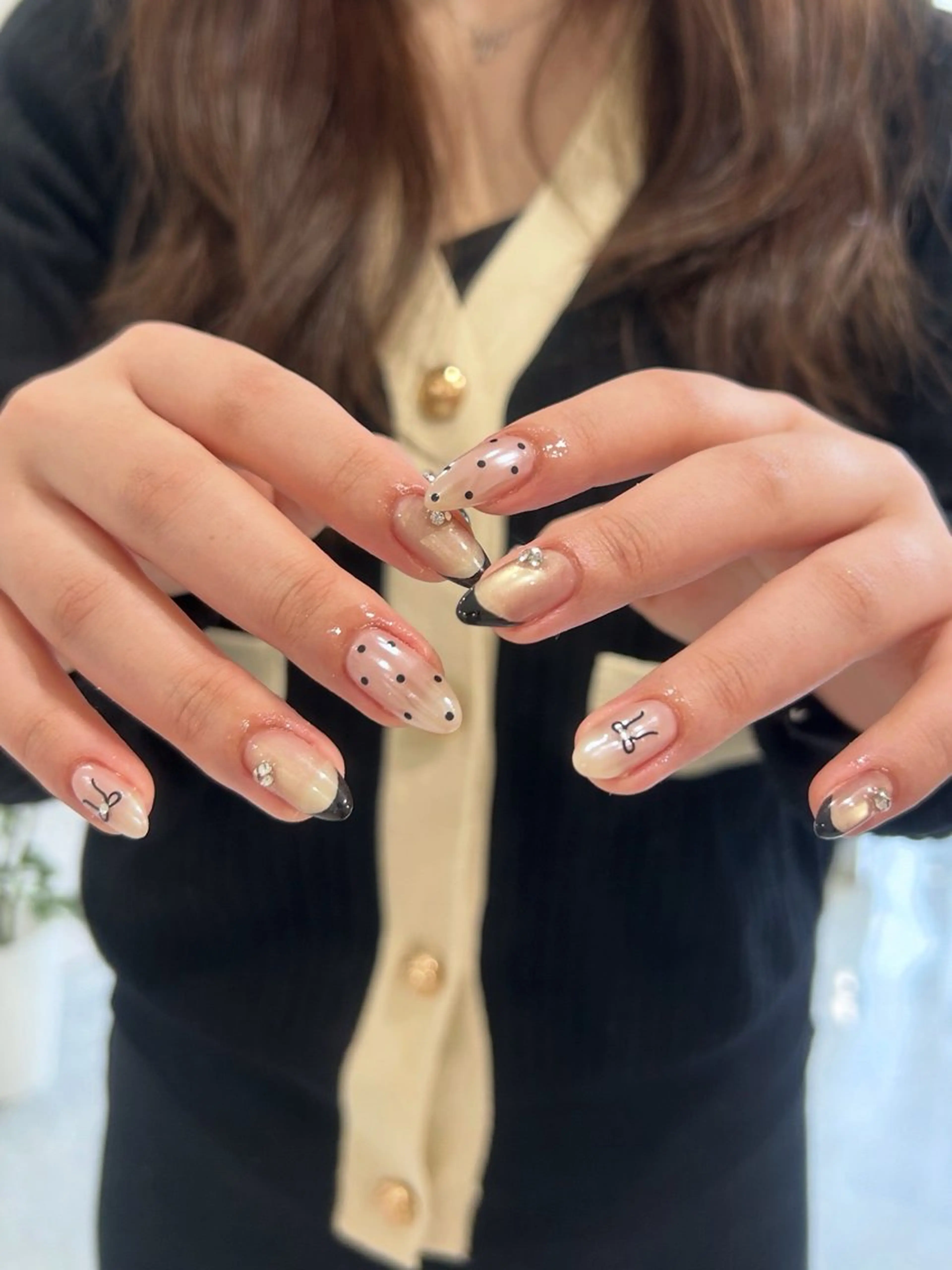 ネイル ドット フレンチネイル リボン RYO ／Amourのネイルデザイン