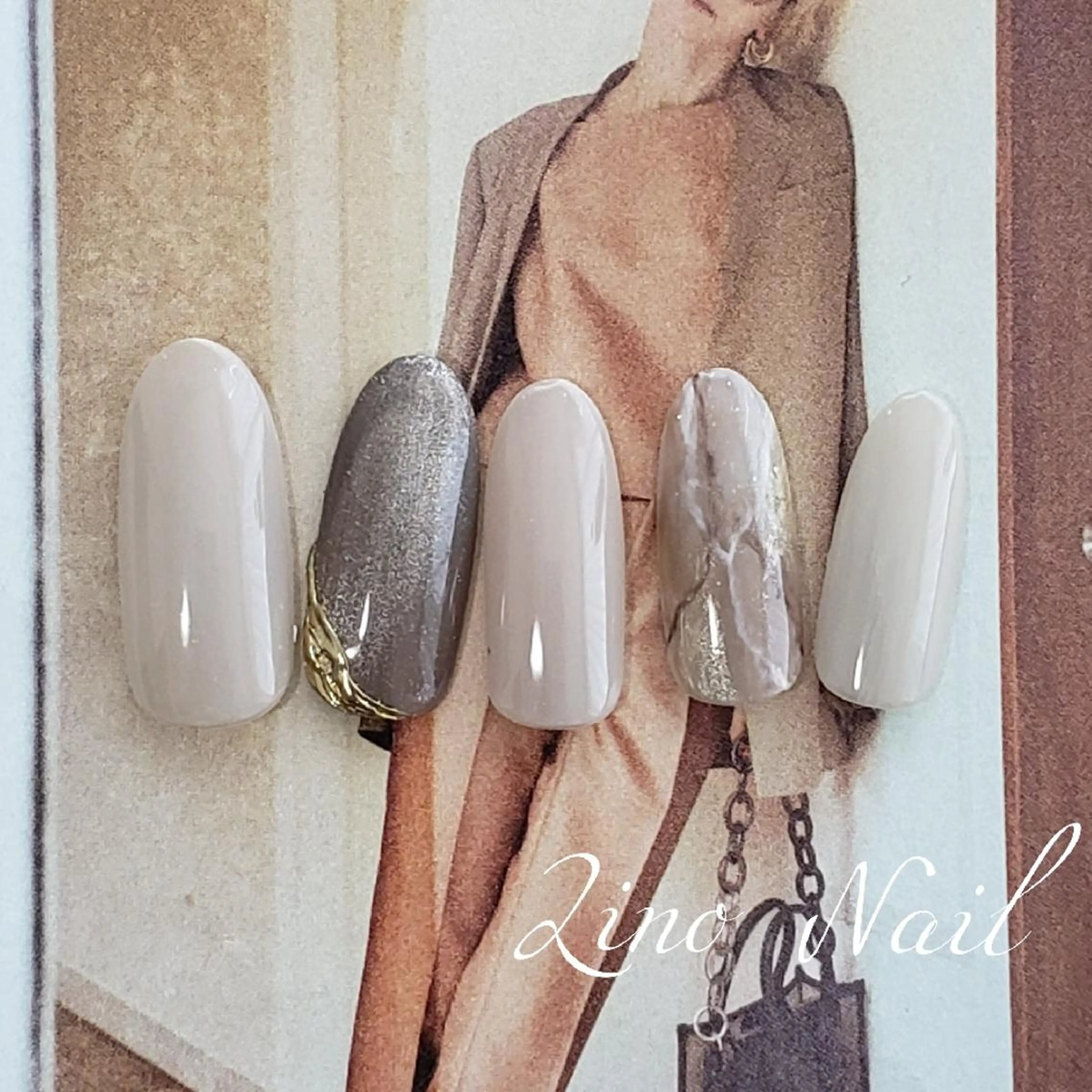 ネイル ブラウン カジュアル ジェルネイル キラキラネイル マグネットネイル ハンドネイル Lino Nailのネイルデザイン