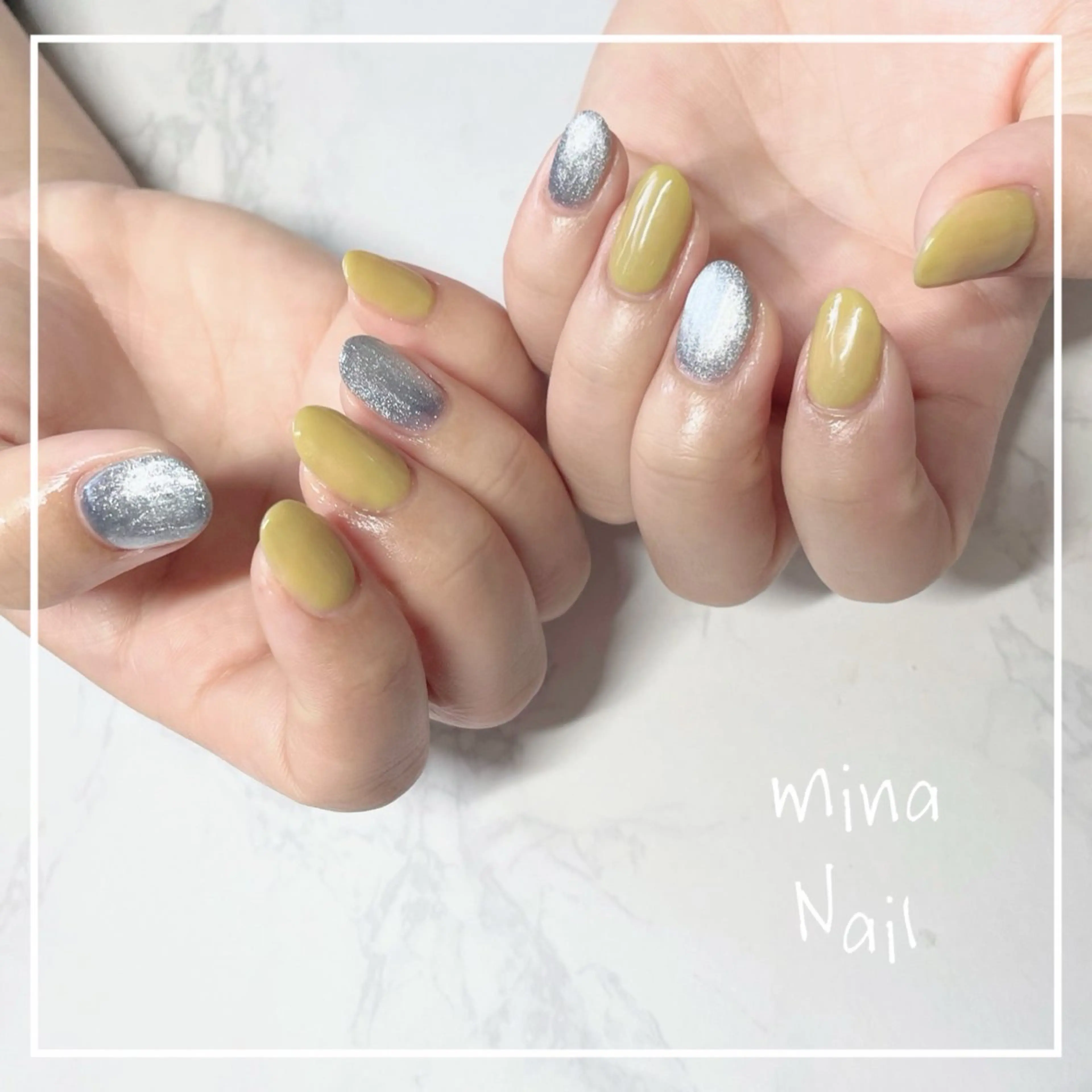 ネイル 水色 マグネットネイル 黄色 mina Nailのネイルデザイン