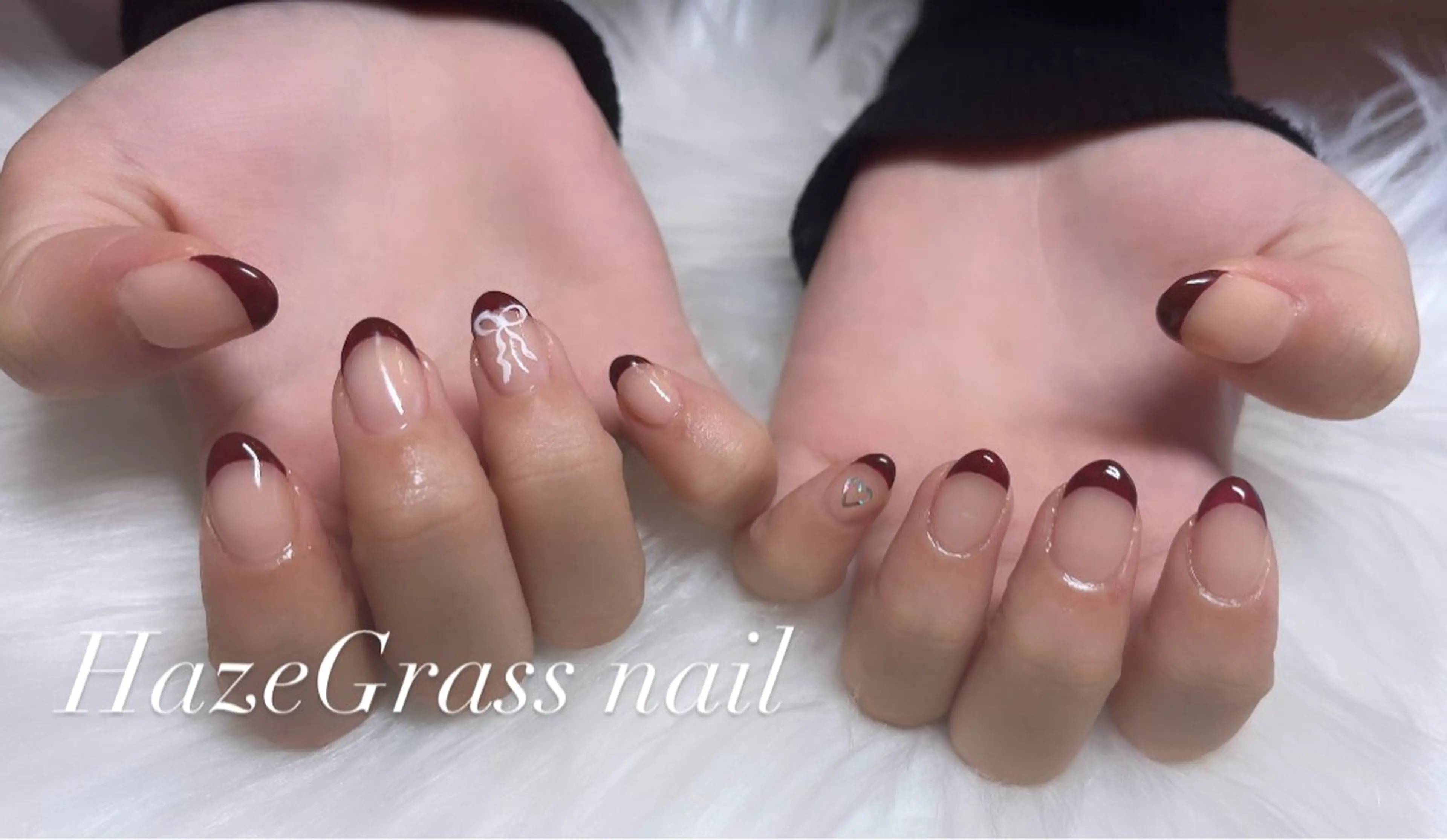 ネイル フレンチネイル リボン HazeGrass NAILのネイルデザイン