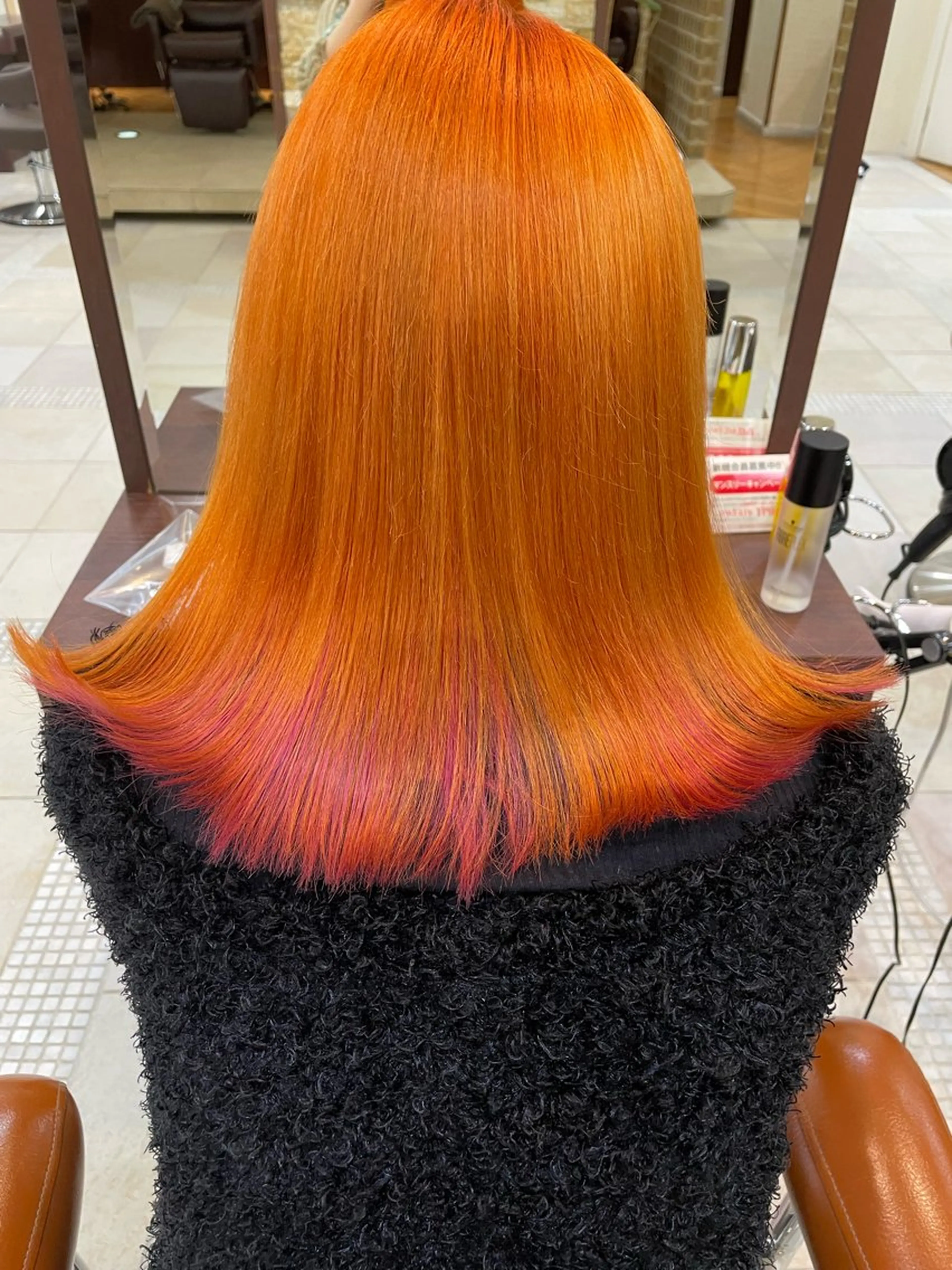 ミディアム カラー オレンジ ピンクカラー 美容室FaB 千葉店所属・akane 🌼韓国スタイル🌼のヘアスタイル