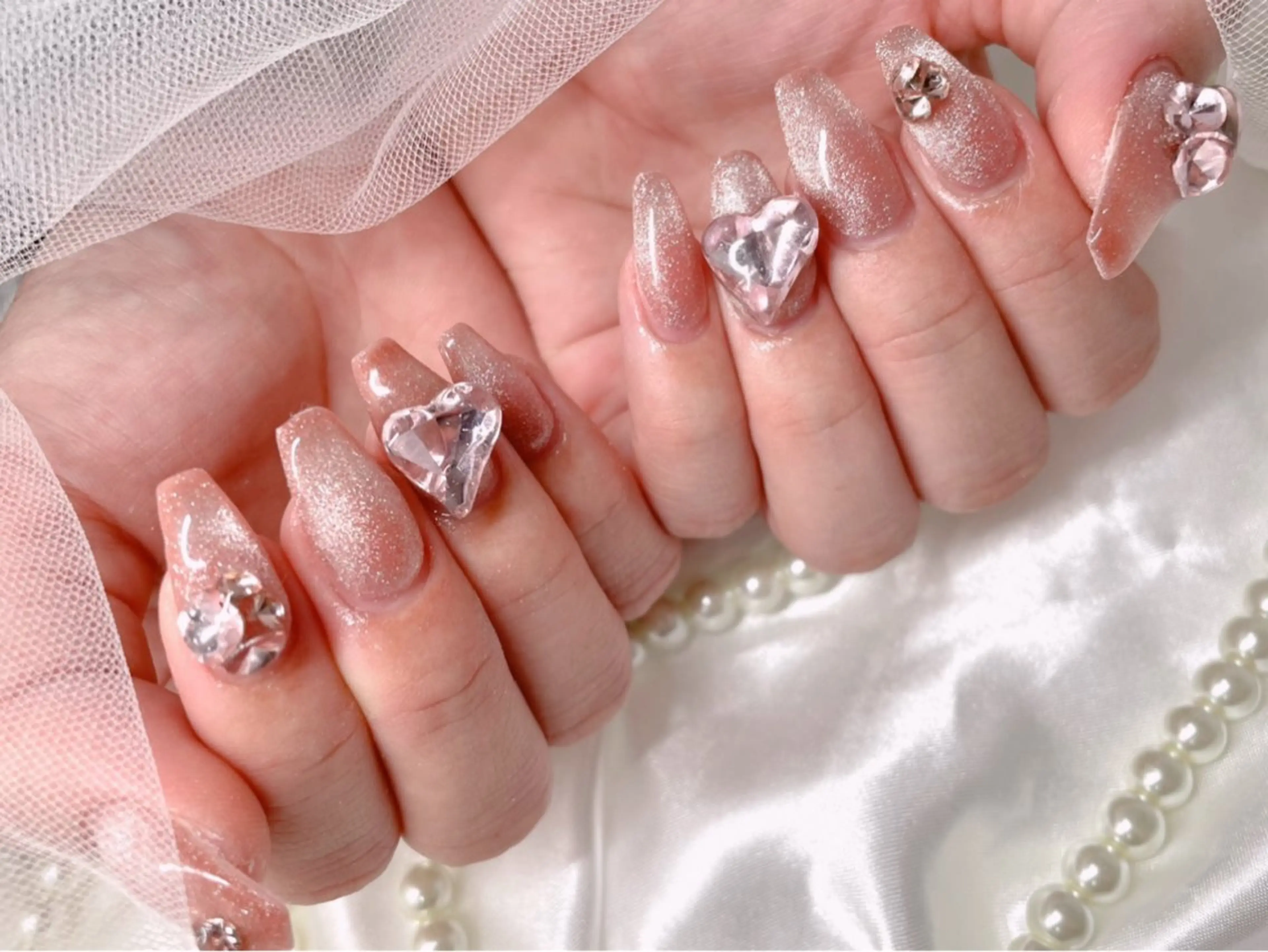 ネイル ハート マグネットネイル 春ネイル ワンホンネイル ハンドネイル ゆりか ジョアアンジェ福島のネイルデザイン