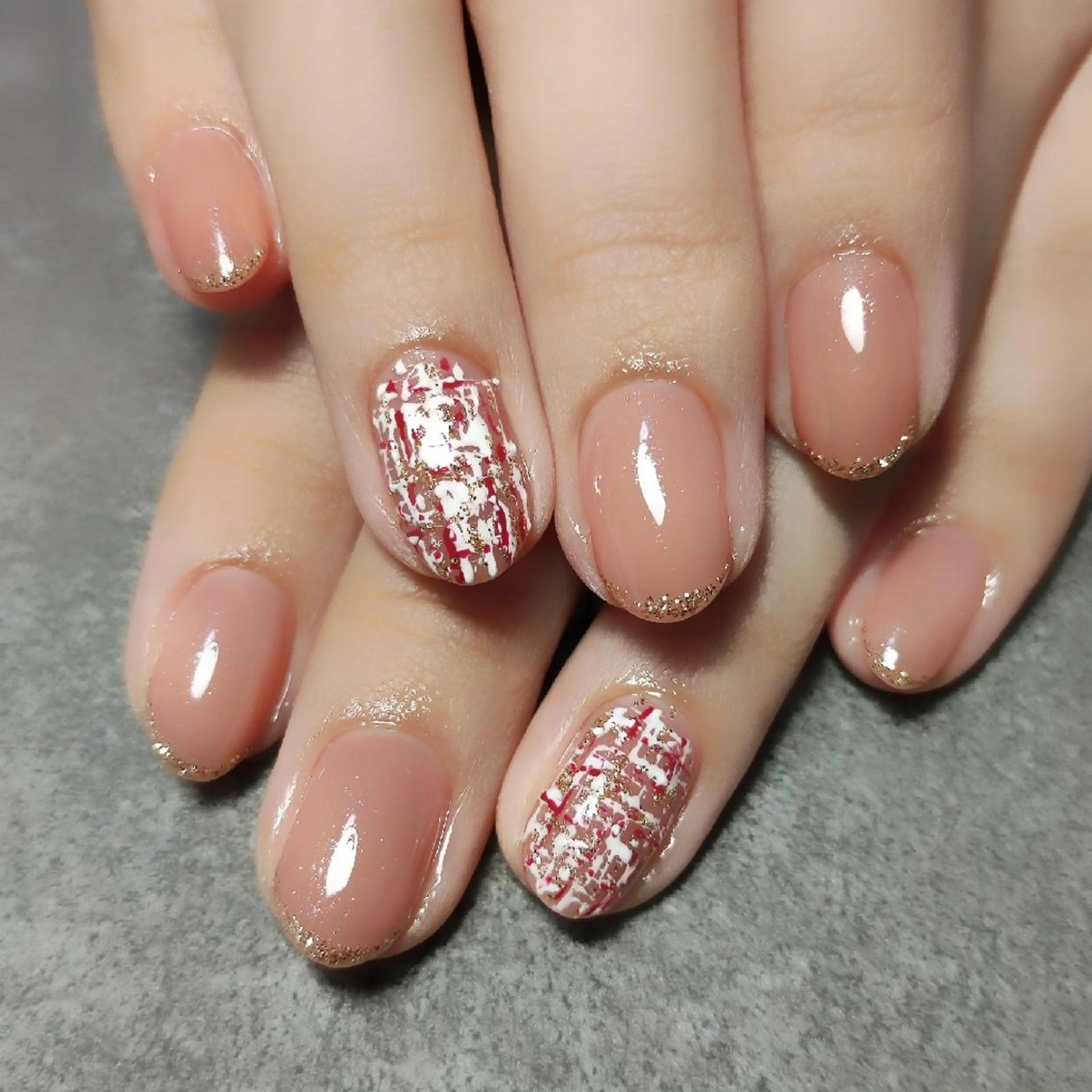 ネイル フレンチネイル ラメ(グリッター) ツイードネイル ハンドネイル 個人サロン saltnailのネイルデザイン