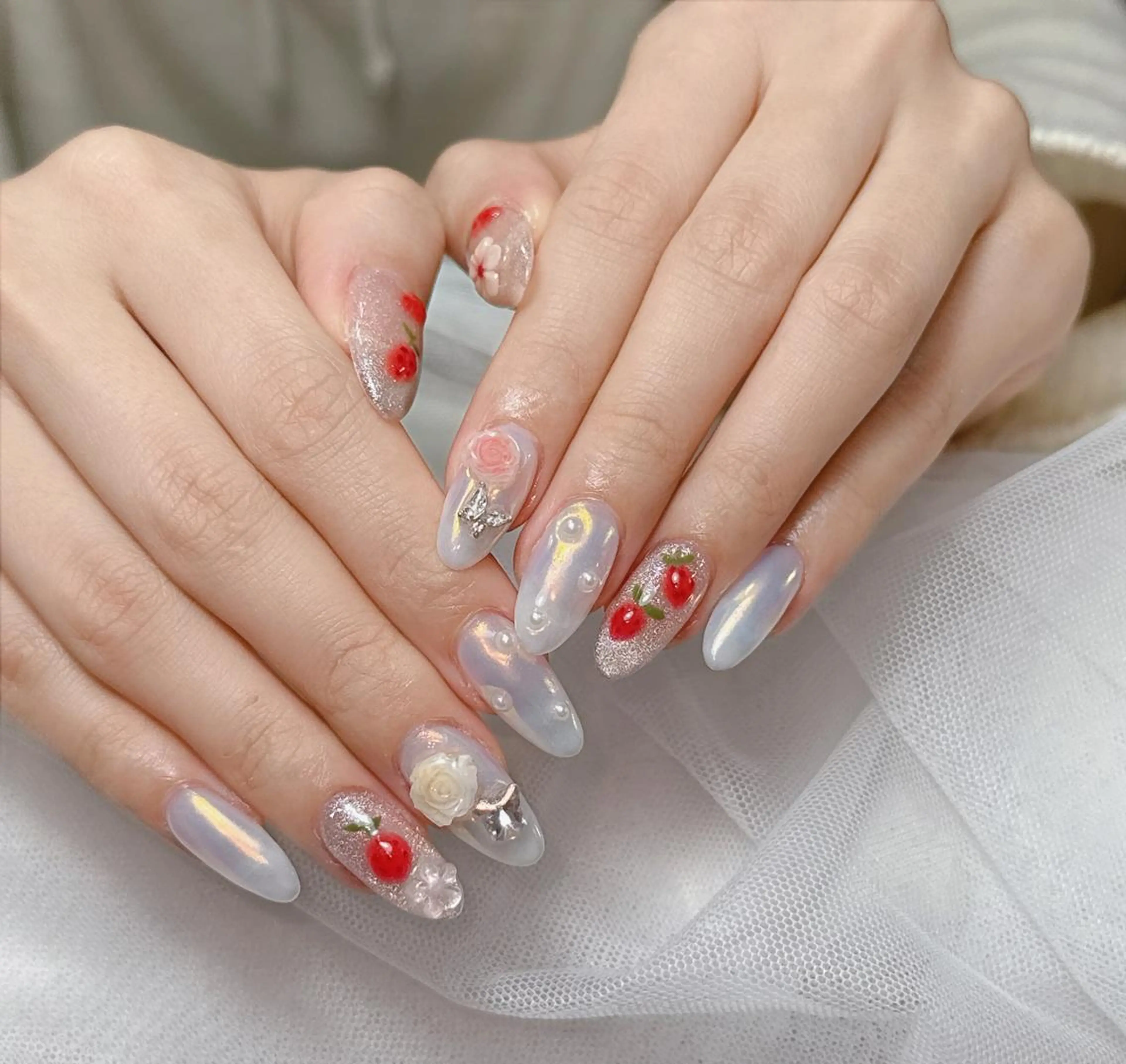 ロング カラー ベージュカラー グラデーションカラー ピンクカラー 韓国風ヘア ハンドネイル 高橋 ユキのネイルデザイン