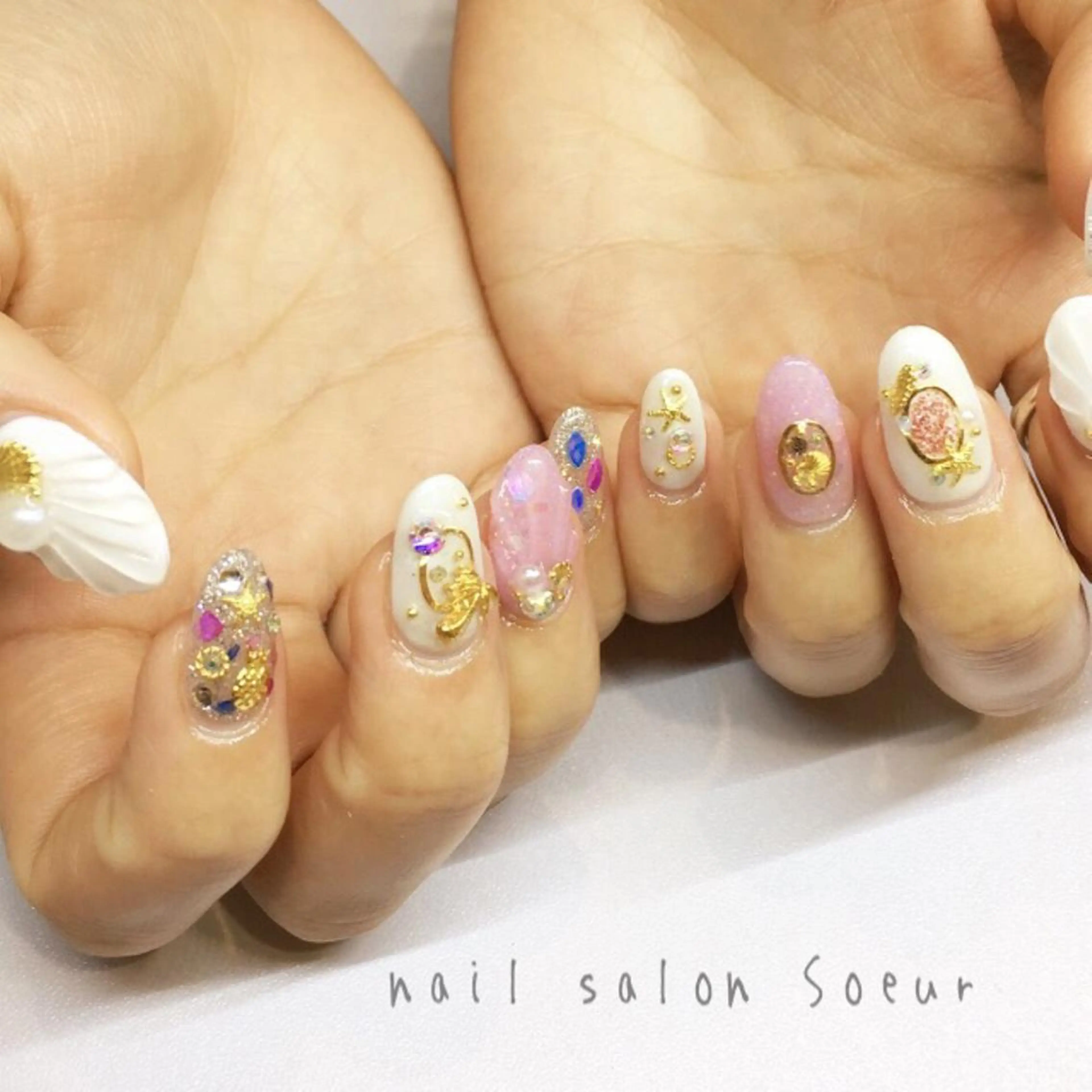 ネイル 持ち込み ピンク スカルプネイル 夏ネイル ハンドネイル nail salon Soeurのネイルデザイン