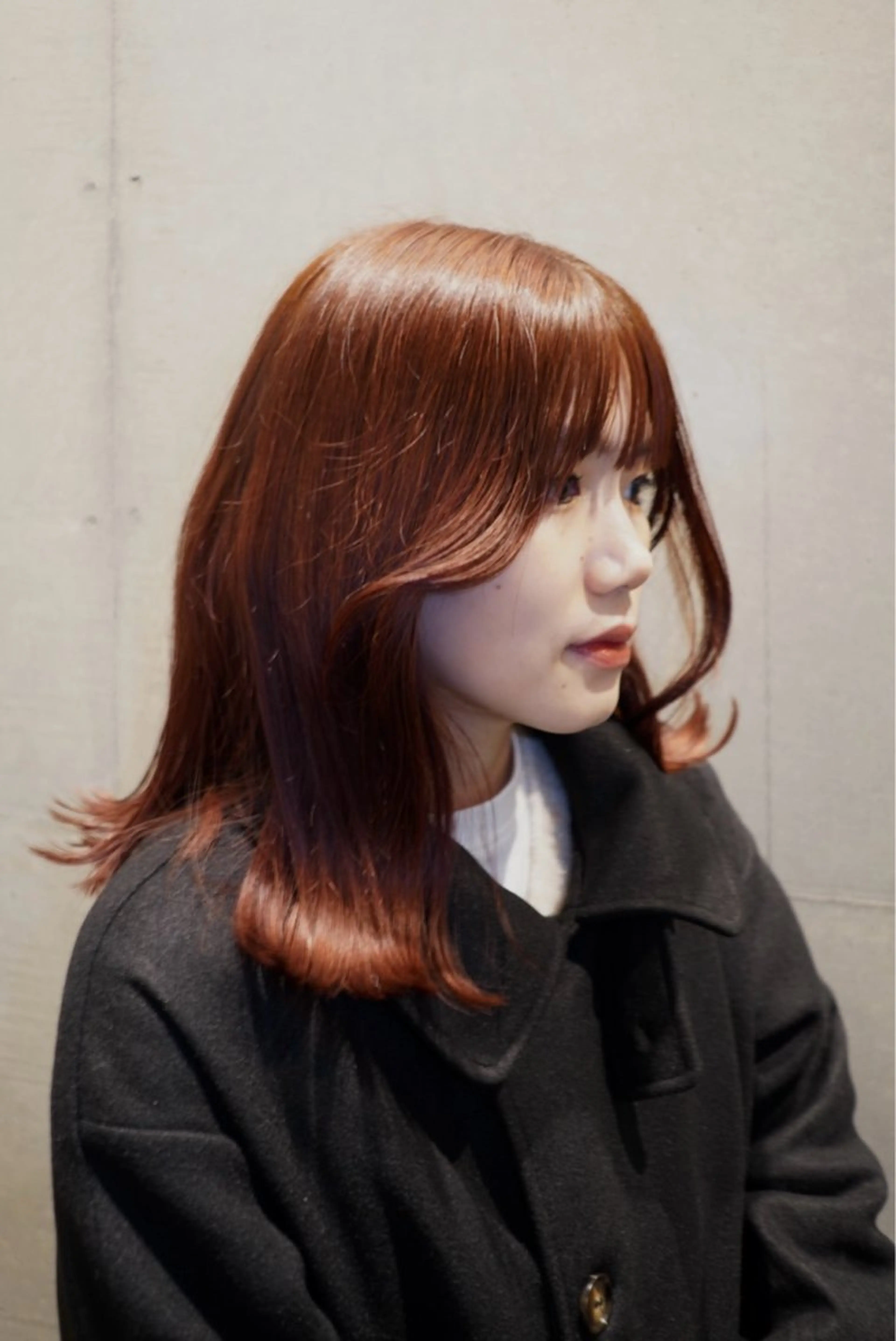 ミディアム カラー ブリーチ ブリーチなしカラー オレンジ 飯田 優花/カットモデルのヘアスタイル