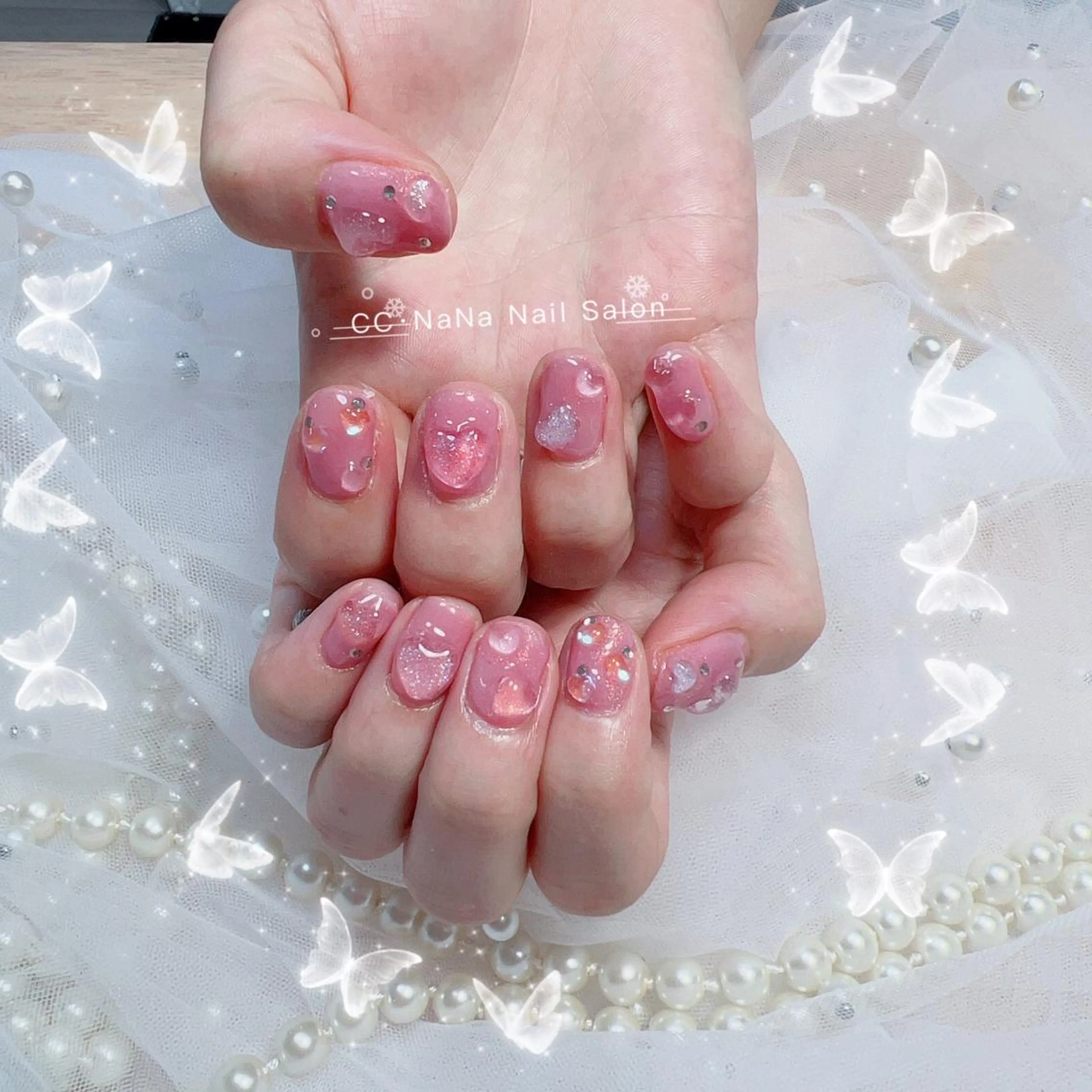 ネイル アートネイル チークネイル フラッシュネイル ジェルネイル キラキラネイル 💎CC・NaNa 韓国風ネイル🌙Cのネイルデザイン