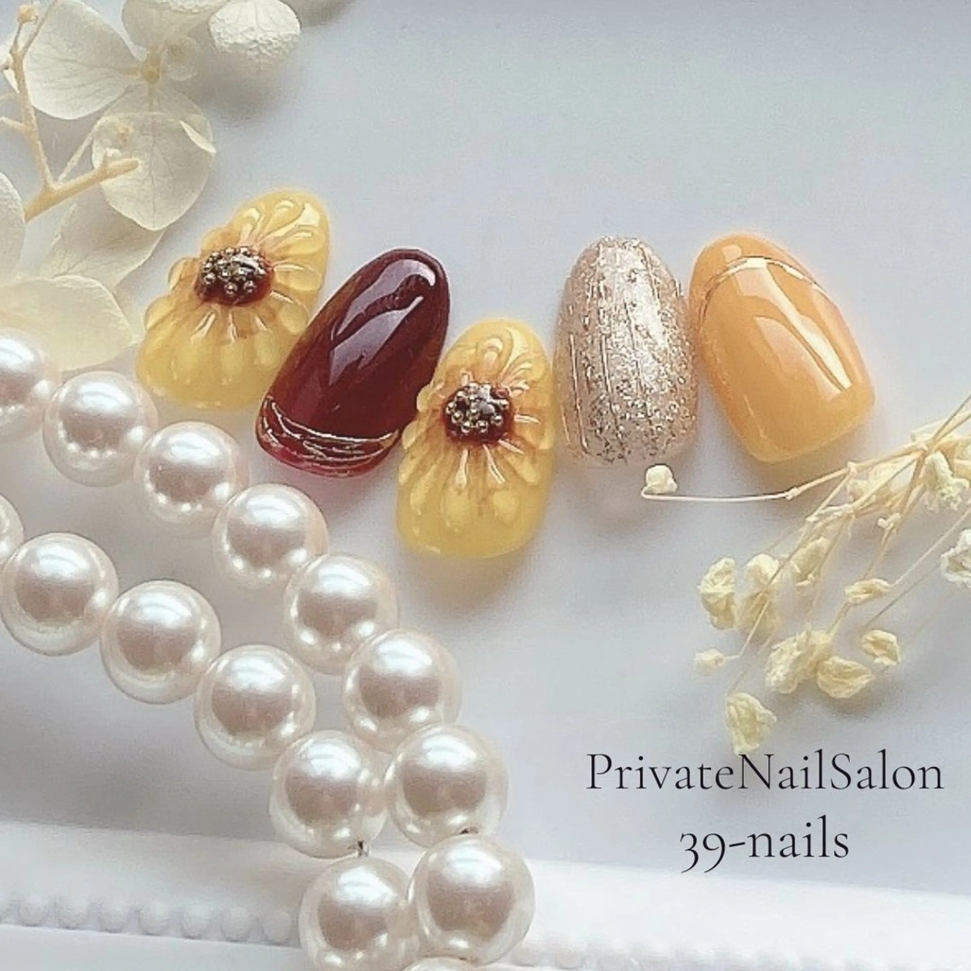 ネイル フラワーネイル ジェルネイル 持ち込み ニュアンスネイル パラジェル ハンドネイル 39-nails EharaMikuのネイルデザイン