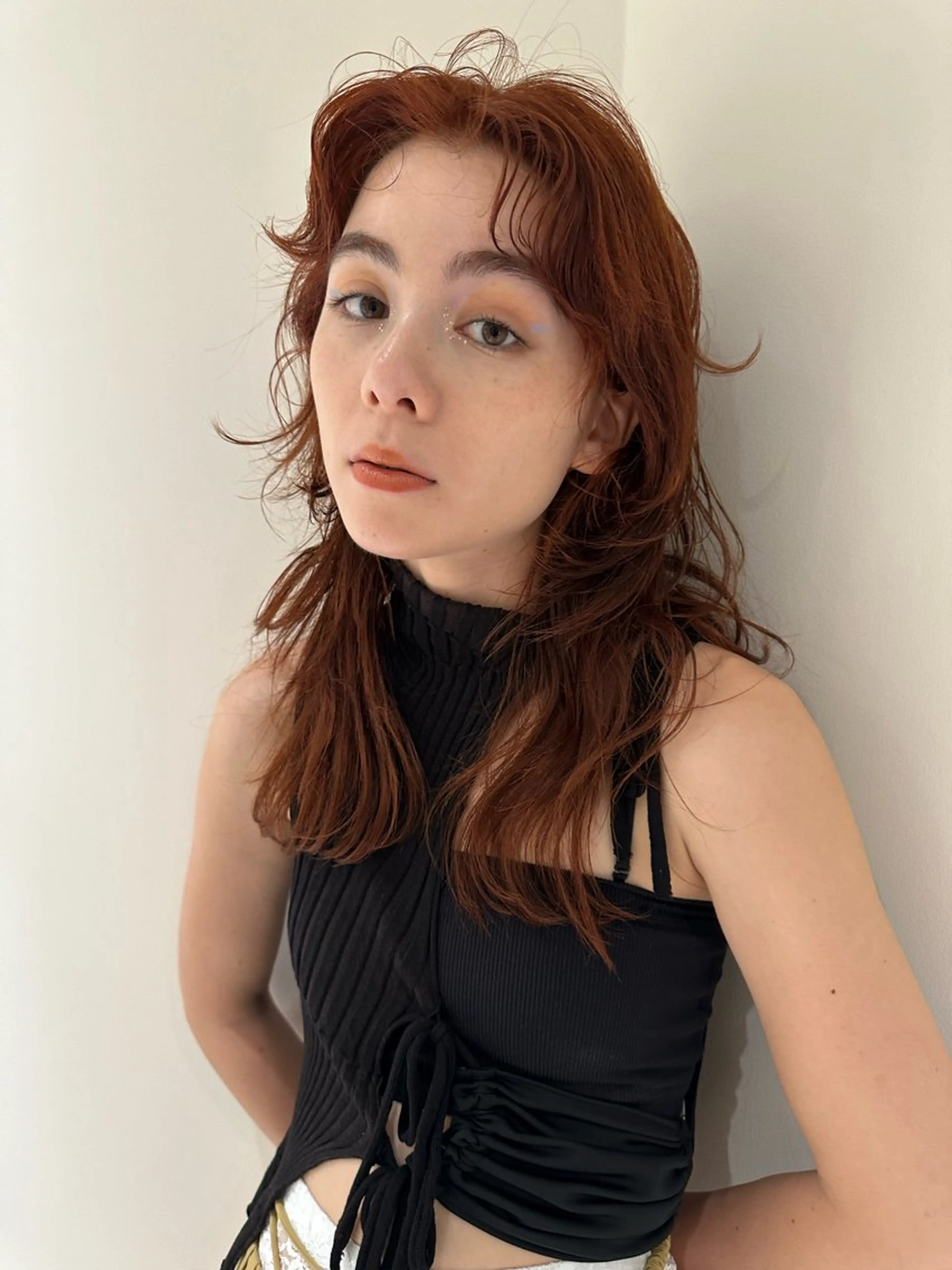 ロング カラー ブリーチ ブラウンカラー ブリーチなしカラー オレンジ オレンジブラウン 上田 恋菜のヘアスタイル