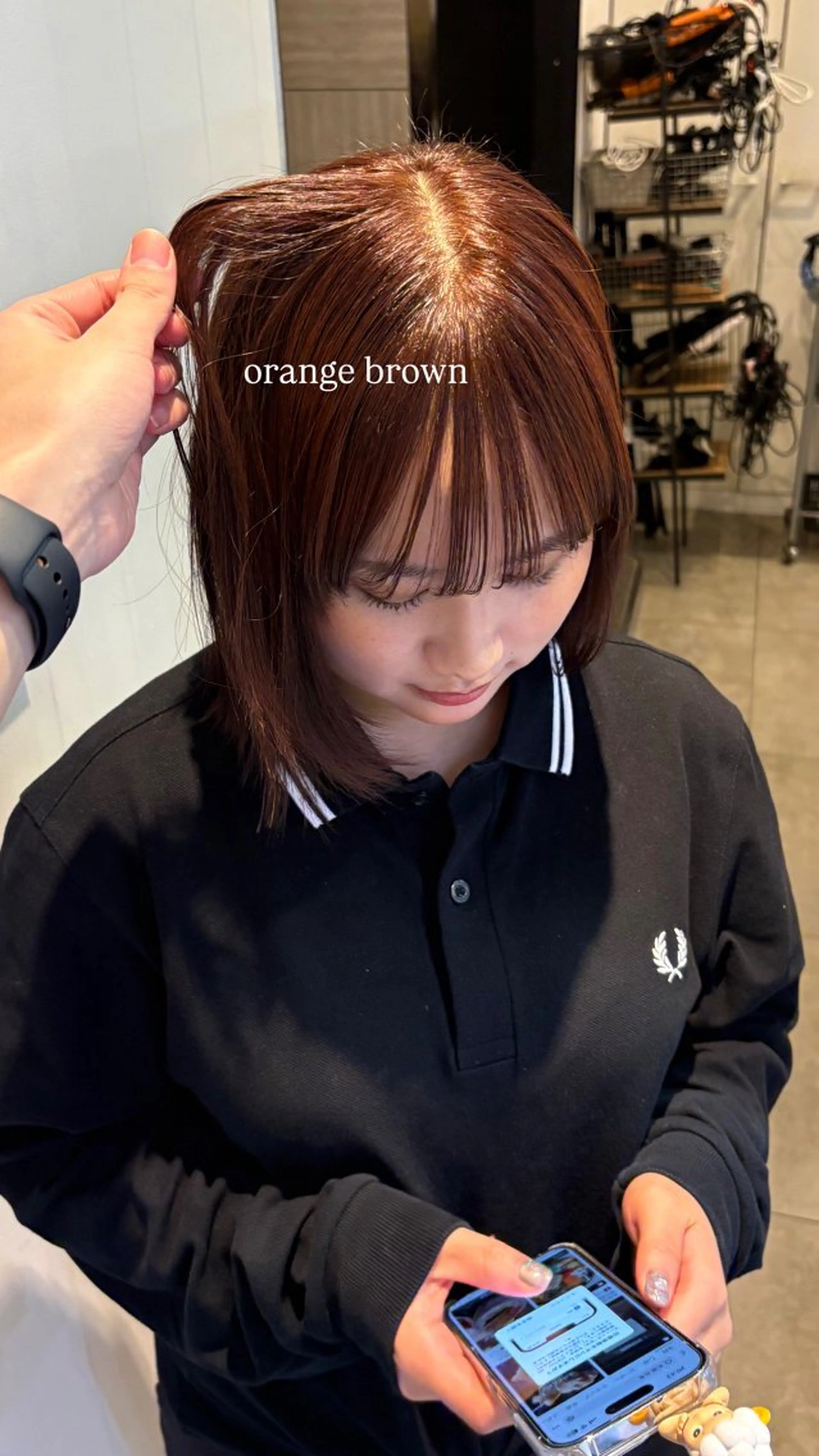 ミディアム カラー ブラウンカラー オレンジ HOI所属・ むねはる /札幌美容師のヘアスタイル