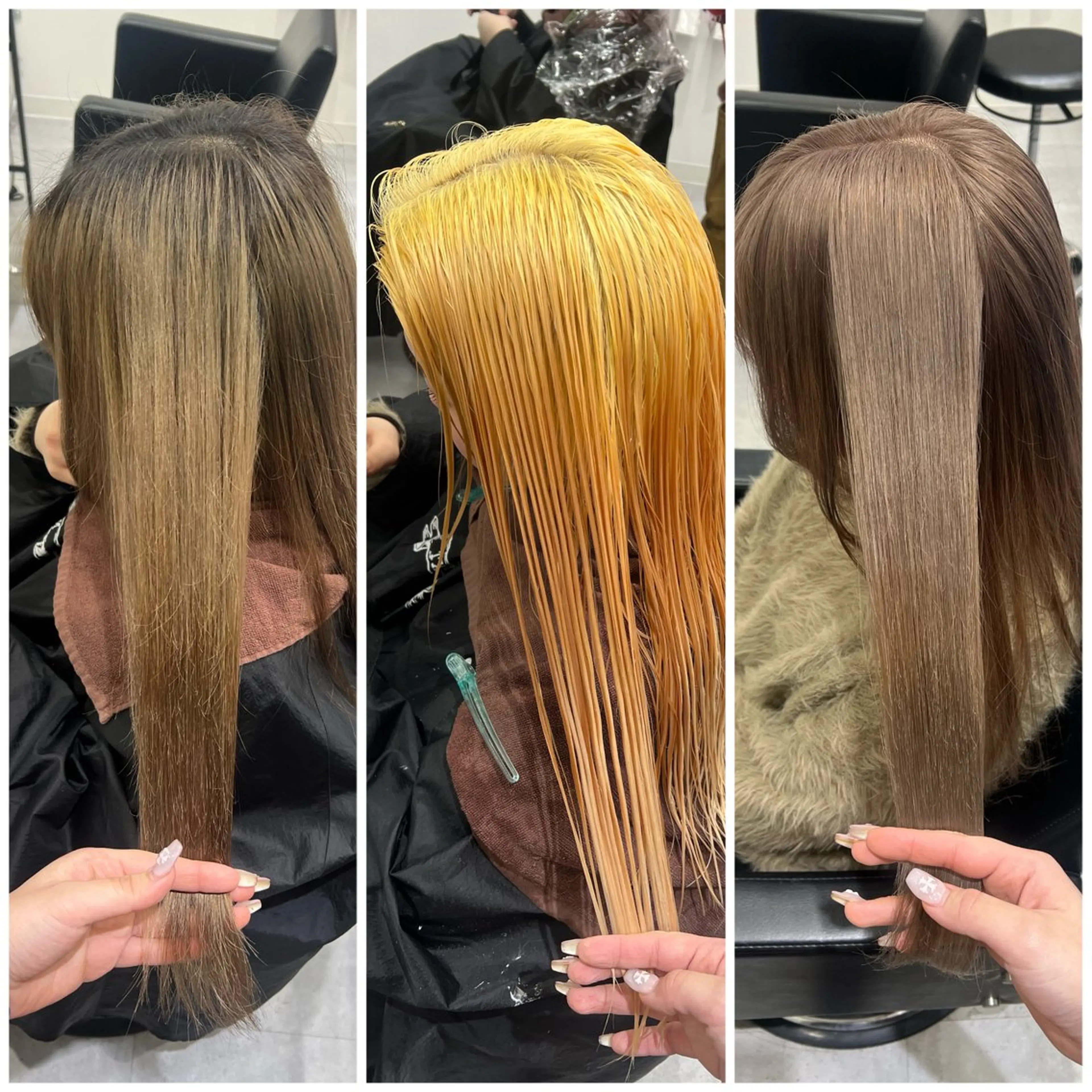 セミロング カラー ベージュカラー ブリーチ 透明感カラー デザインカラー ダブルカラー いろあそび所属・ショート/ウルフ カットモデル募集のヘアスタイル