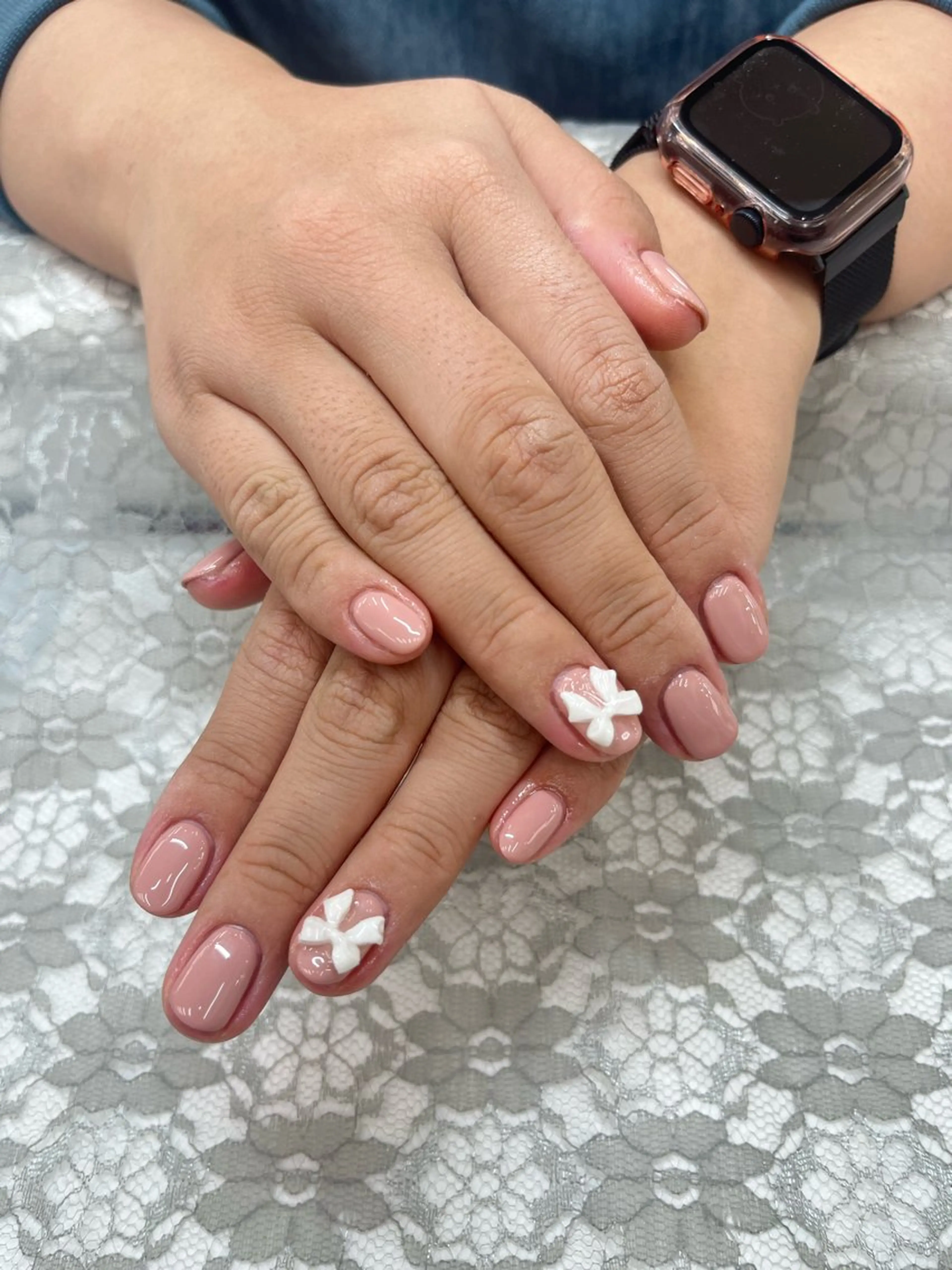 ネイル ワンカラーネイル ピンク リボン MAXKELLY YUNAのネイルデザイン