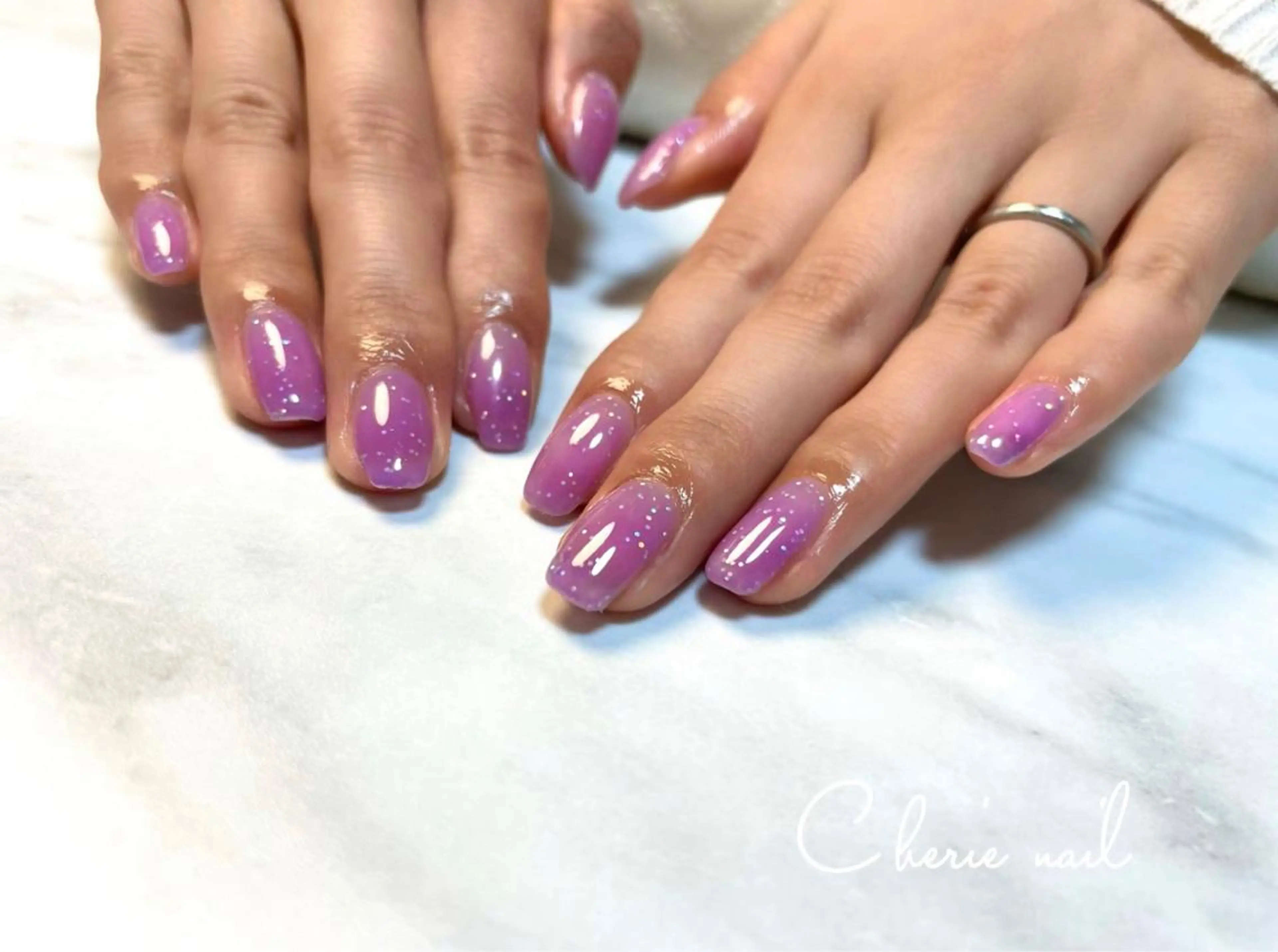 ネイル ラメ(グリッター) パープル ハンドネイル Cherienail yunaのネイルデザイン